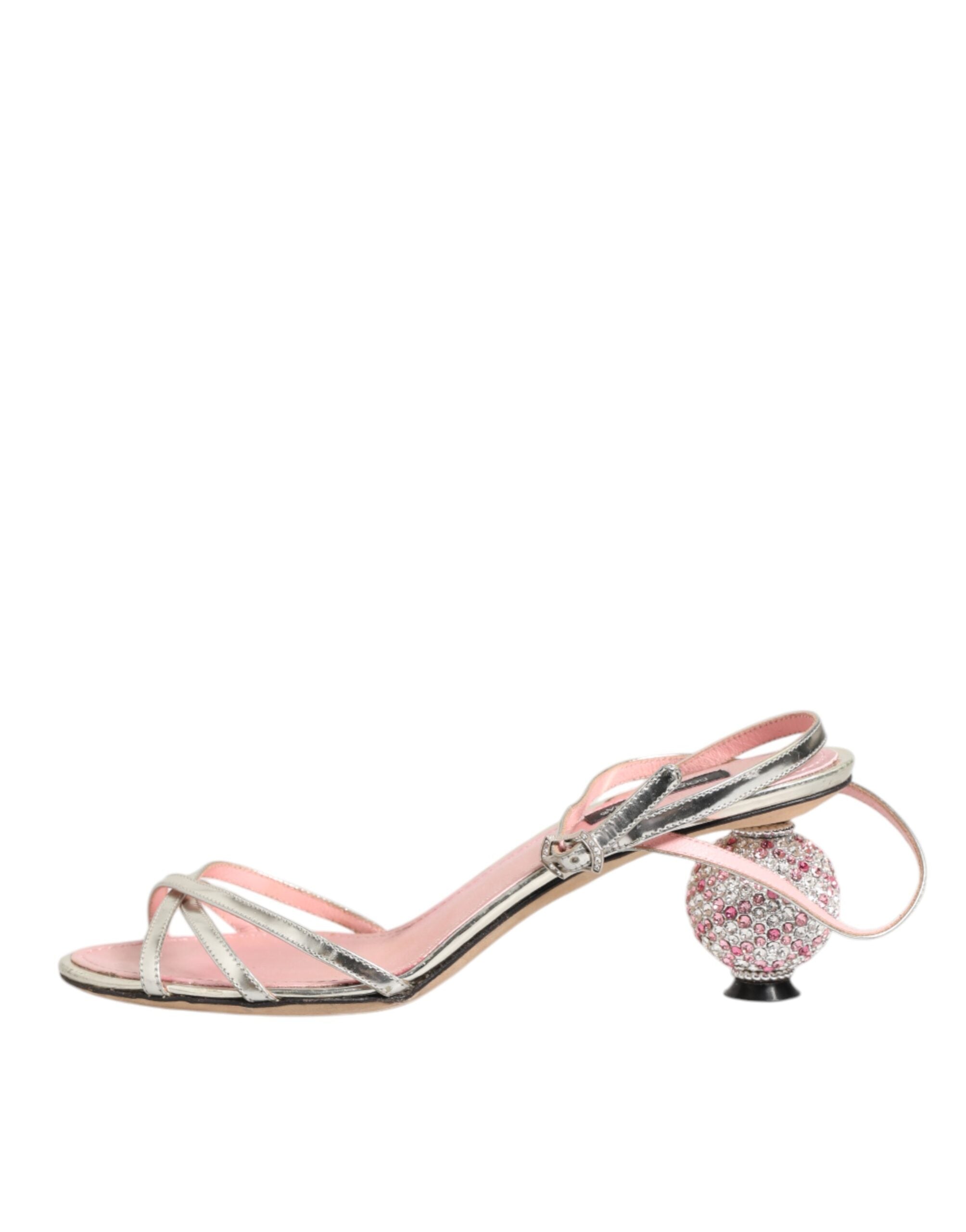 Dolce & Gabbana Pink Embellished Leather Ball-Heel Sandals Shoes