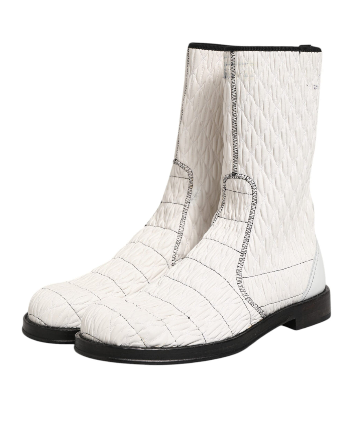 Dolce & Gabbana White Lambskin Leather Mid Calf Boots Shoes