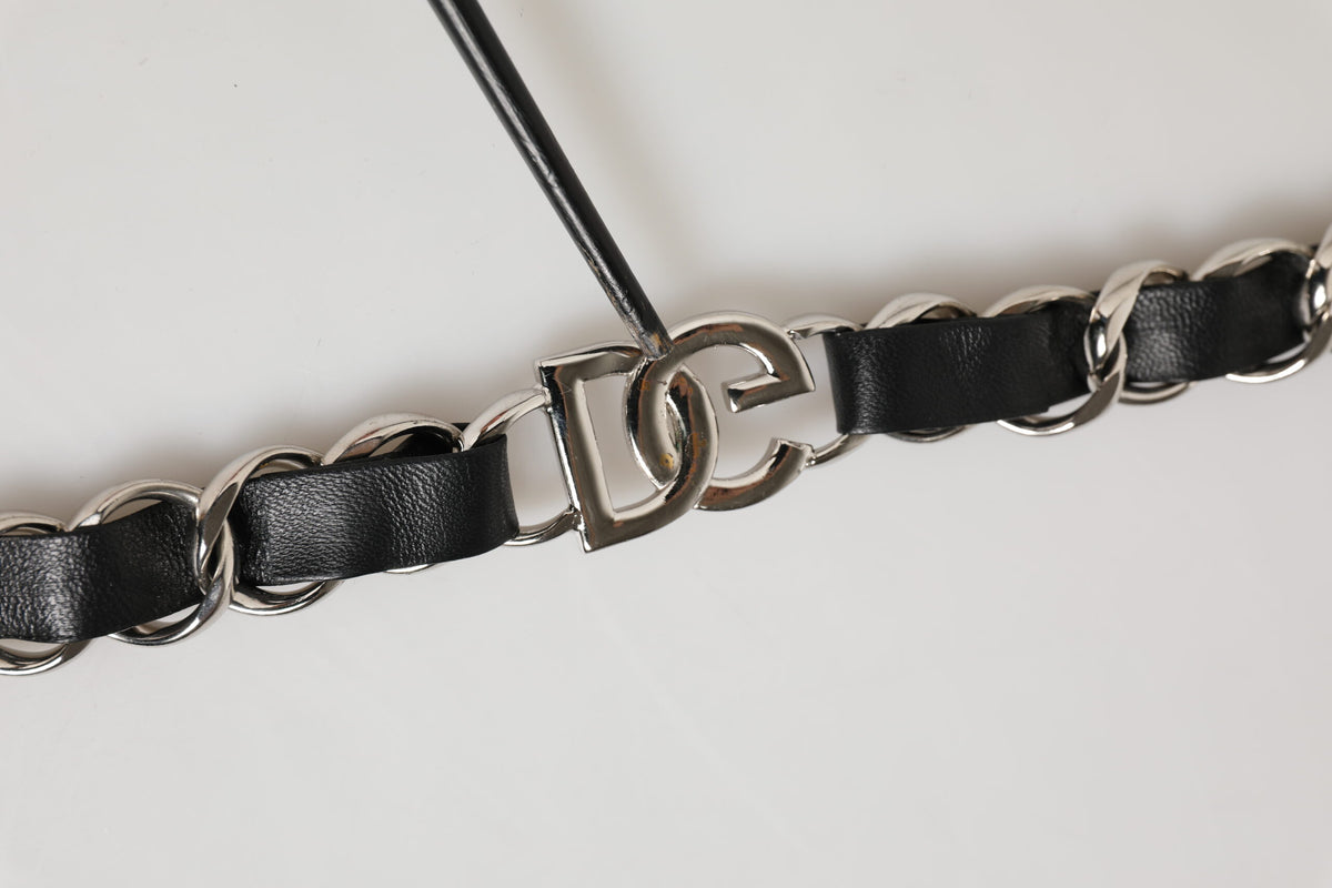 Dolce & Gabbana Black Leather Silver Chain Bag Accessory Shoulder Strap