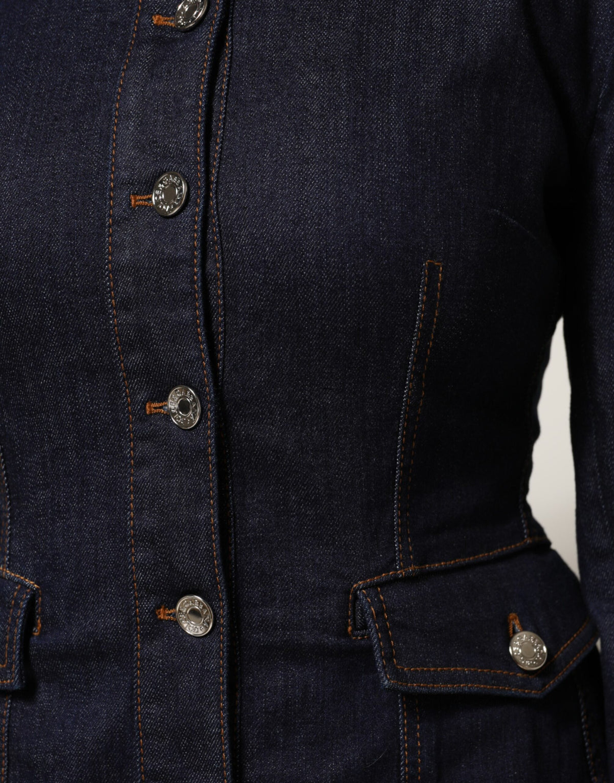 Dolce & Gabbana Dark Blue Cotton Collared Denim Coat Jacket