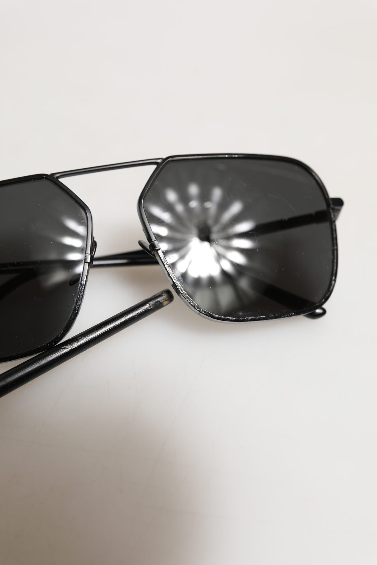 Dolce & Gabbana Black Metal Frame Square Lenses Shades Eyewear Sunglasses