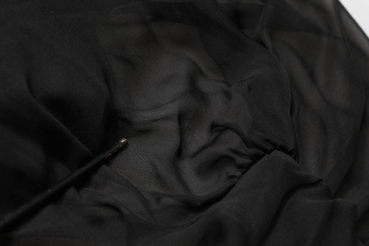 Dolce & Gabbana Black Silk Tulle Long Sleeve V-neck Dress
