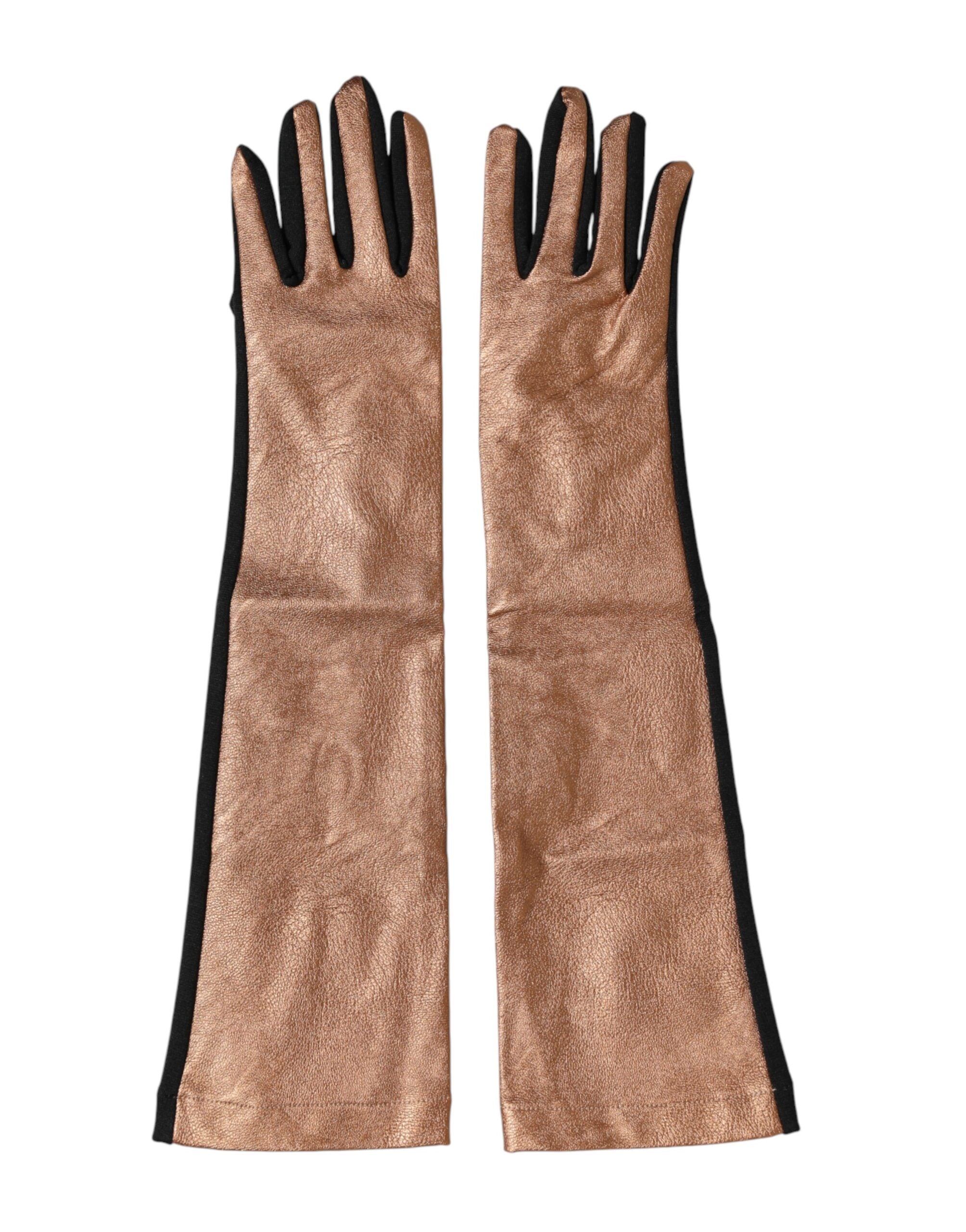 Dolce & Gabbana Brown Black Wool Elbow Length Mitten Men Gloves