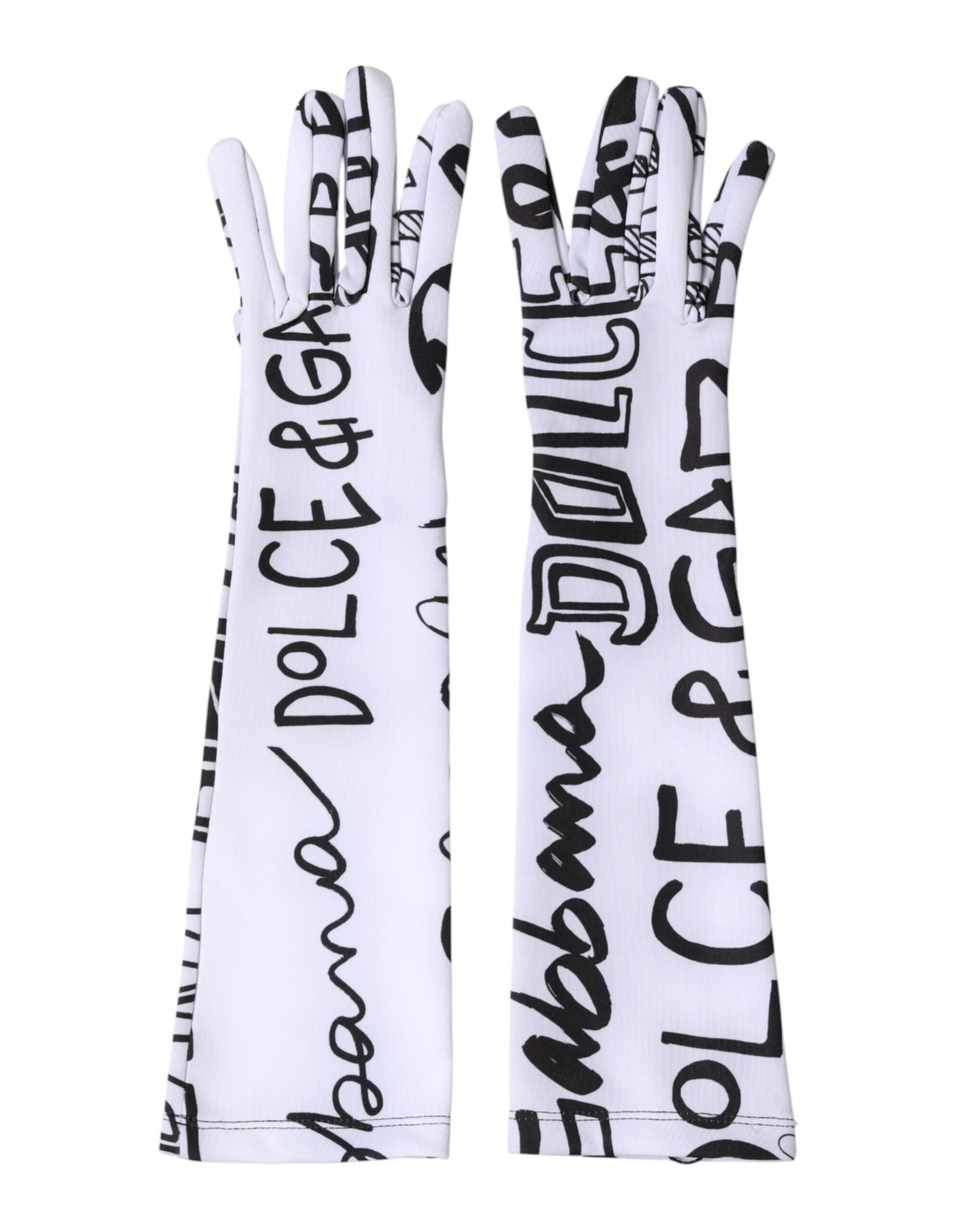 Dolce & Gabbana Black White DG Logo Elbow Length Mitten Gloves