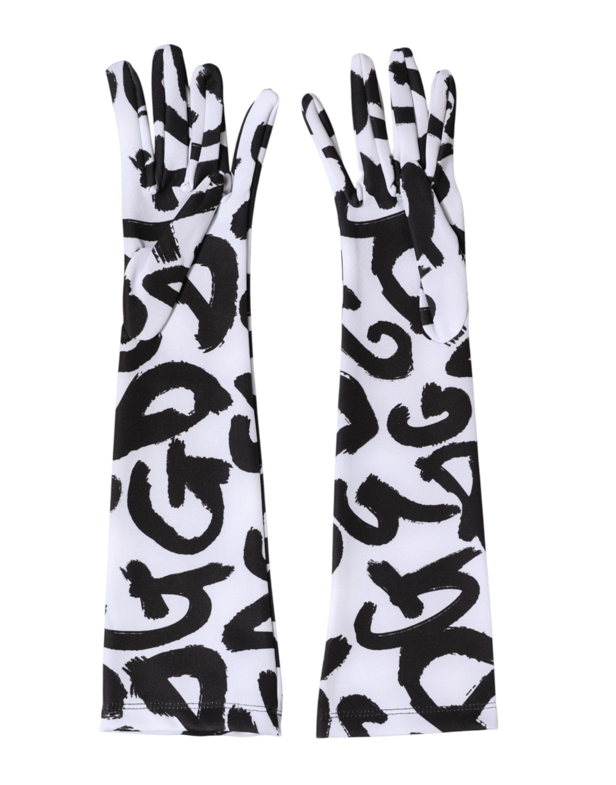 Dolce & Gabbana Black White DG Logo Elbow Length Mitten Gloves