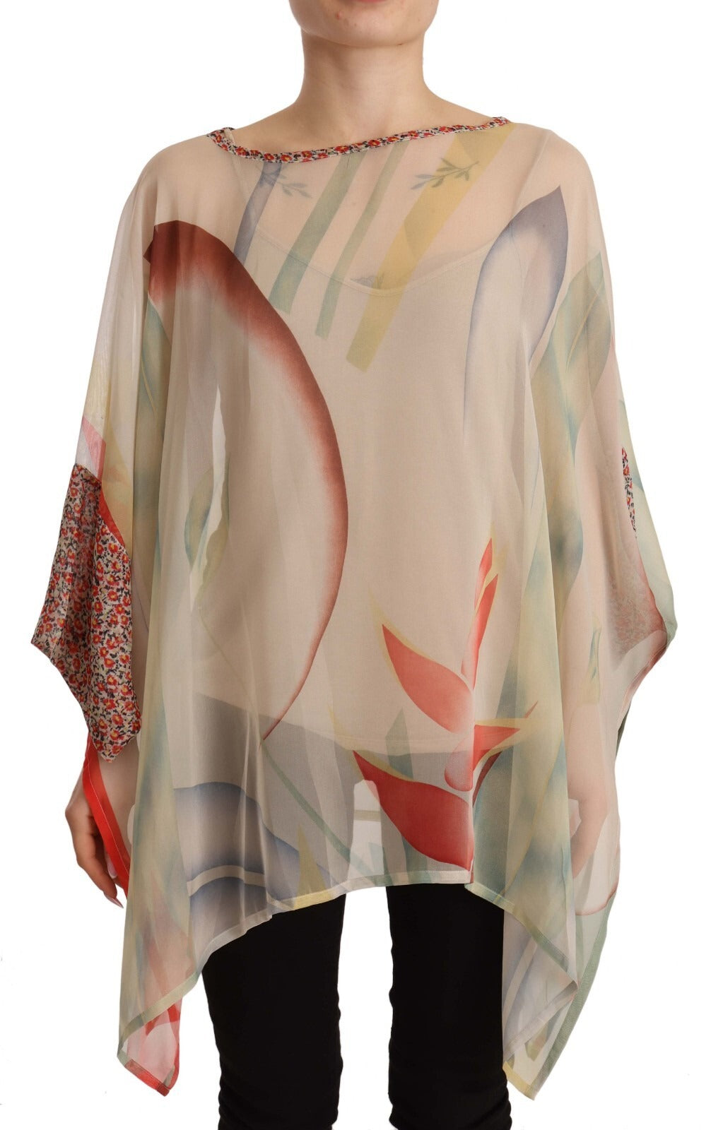 Etro Silk Multicolor Printed Poncho Long Sleeves Women Blouse Top