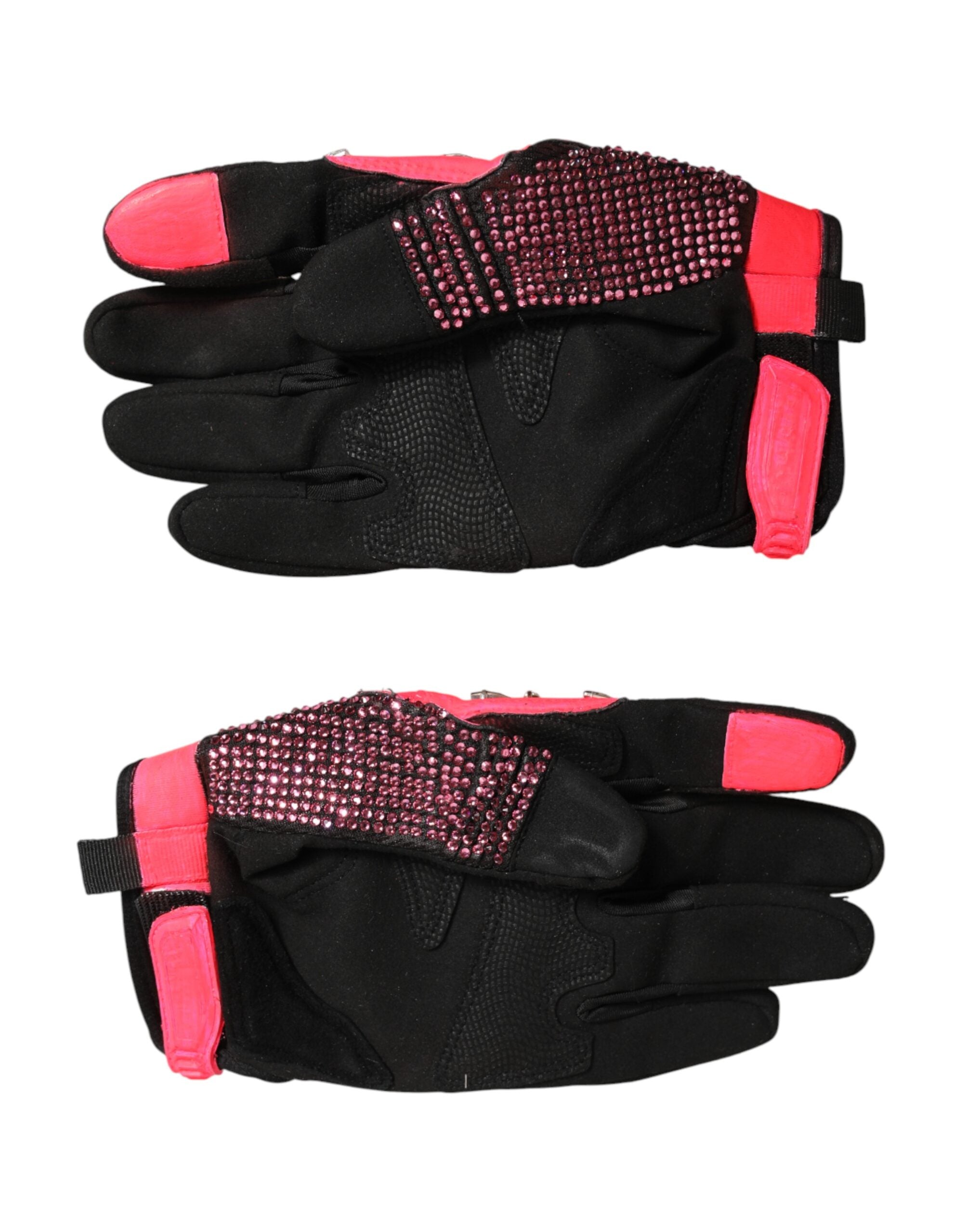 Dolce & Gabbana Black Pink Crystal Wrist Length Mitten Gloves