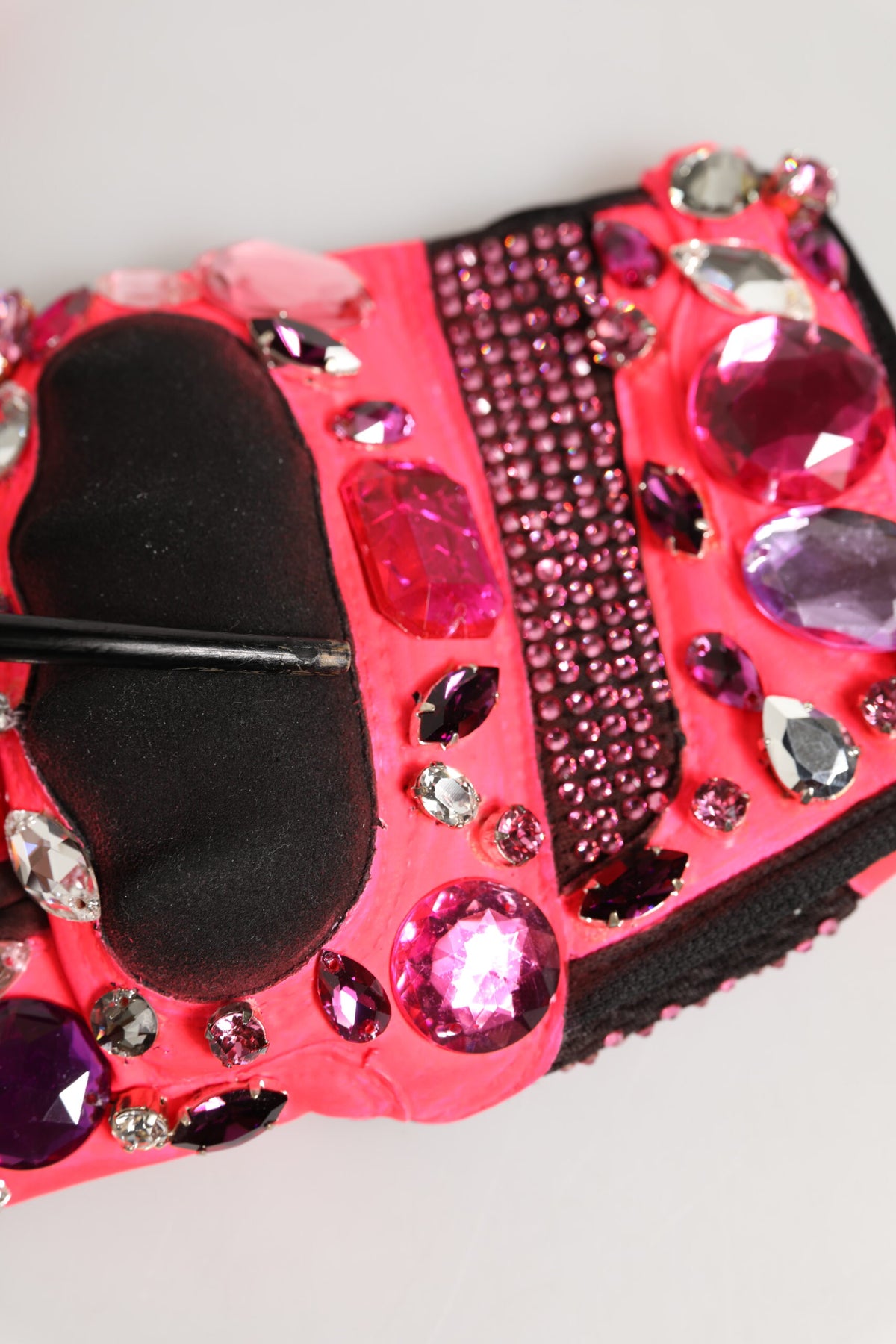 Dolce & Gabbana Black Pink Crystal Wrist Length Mitten Gloves