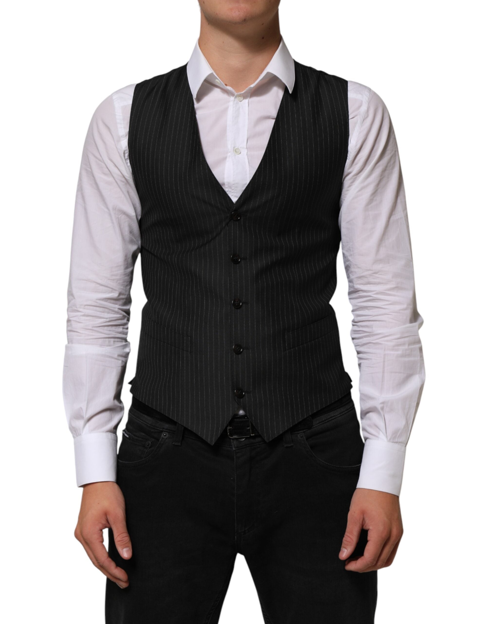 Dolce & Gabbana Black Wool Men Dress Formal Waistcoat Vest