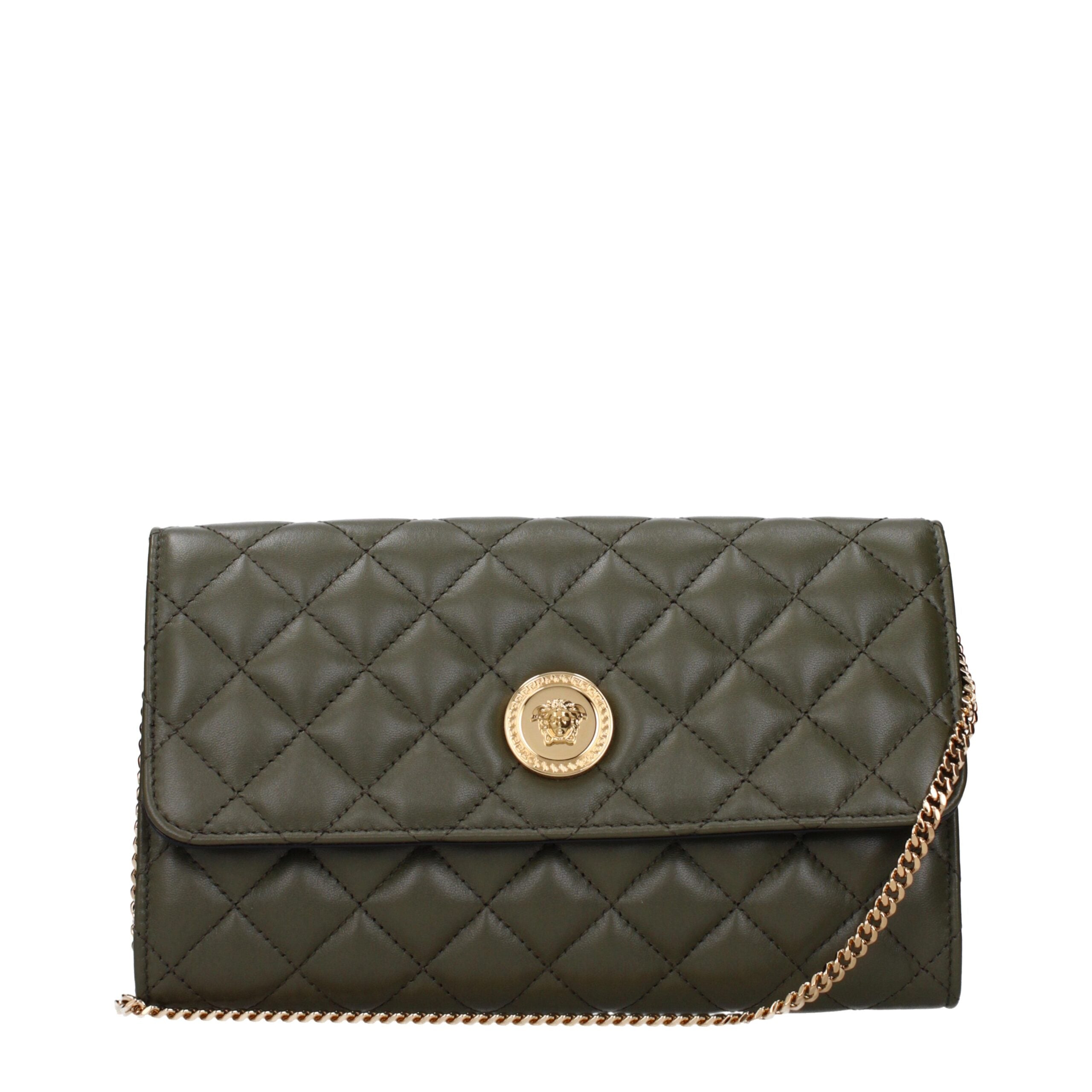 Versace Green Leather Clutch Bag