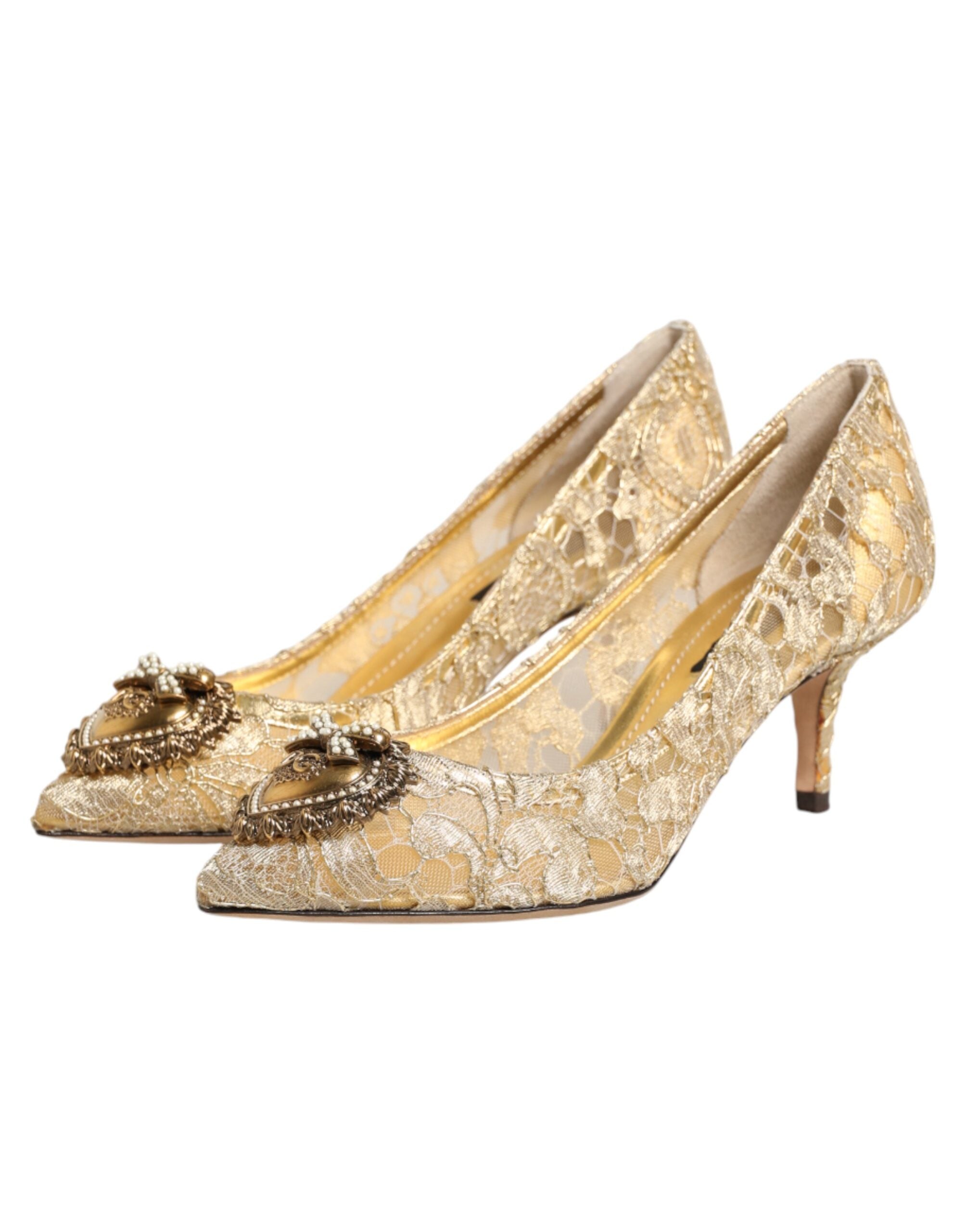 Dolce & Gabbana Gold Taormina Lace DEVOTION Pumps Shoes