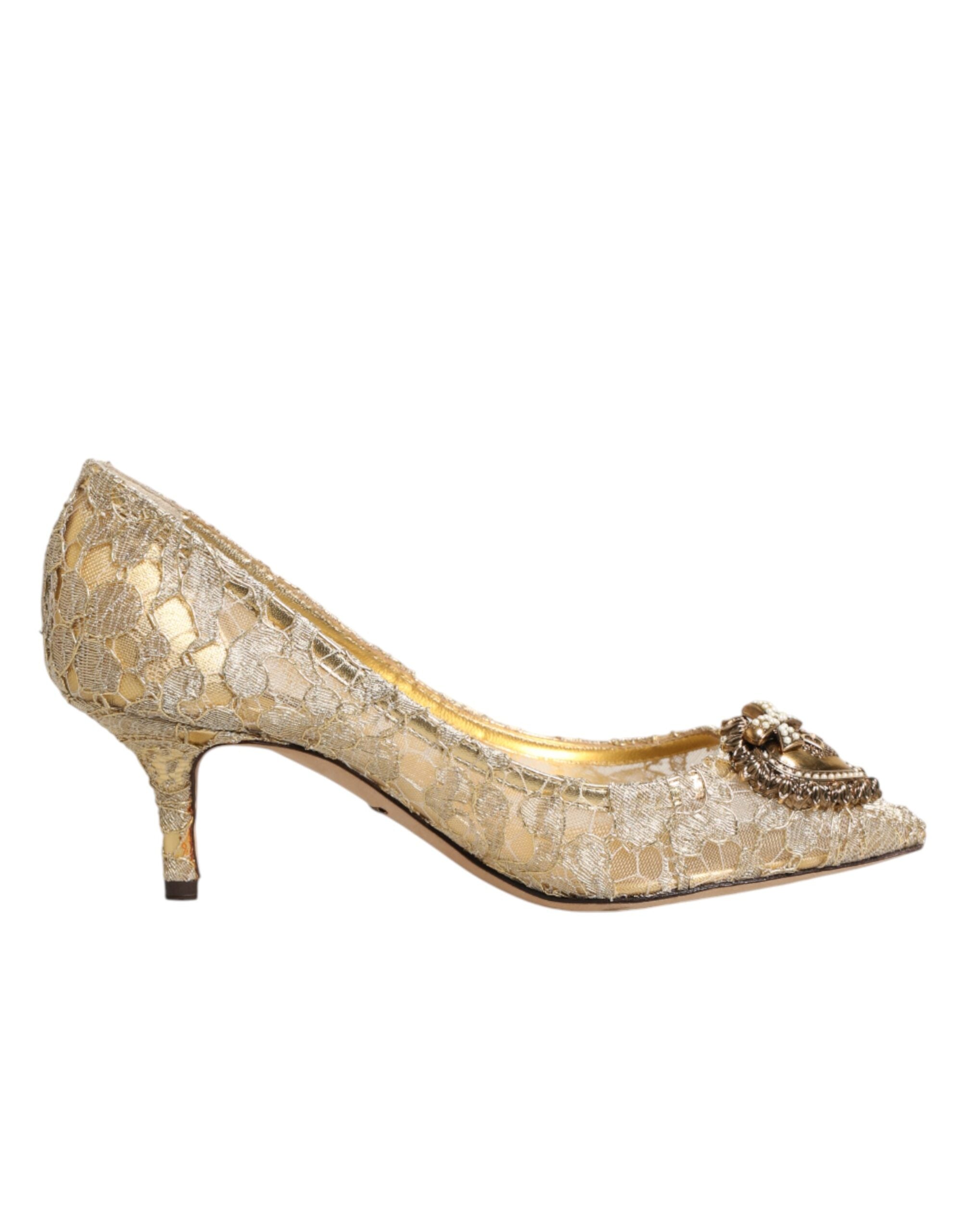 Dolce & Gabbana Gold Taormina Lace DEVOTION Pumps Shoes