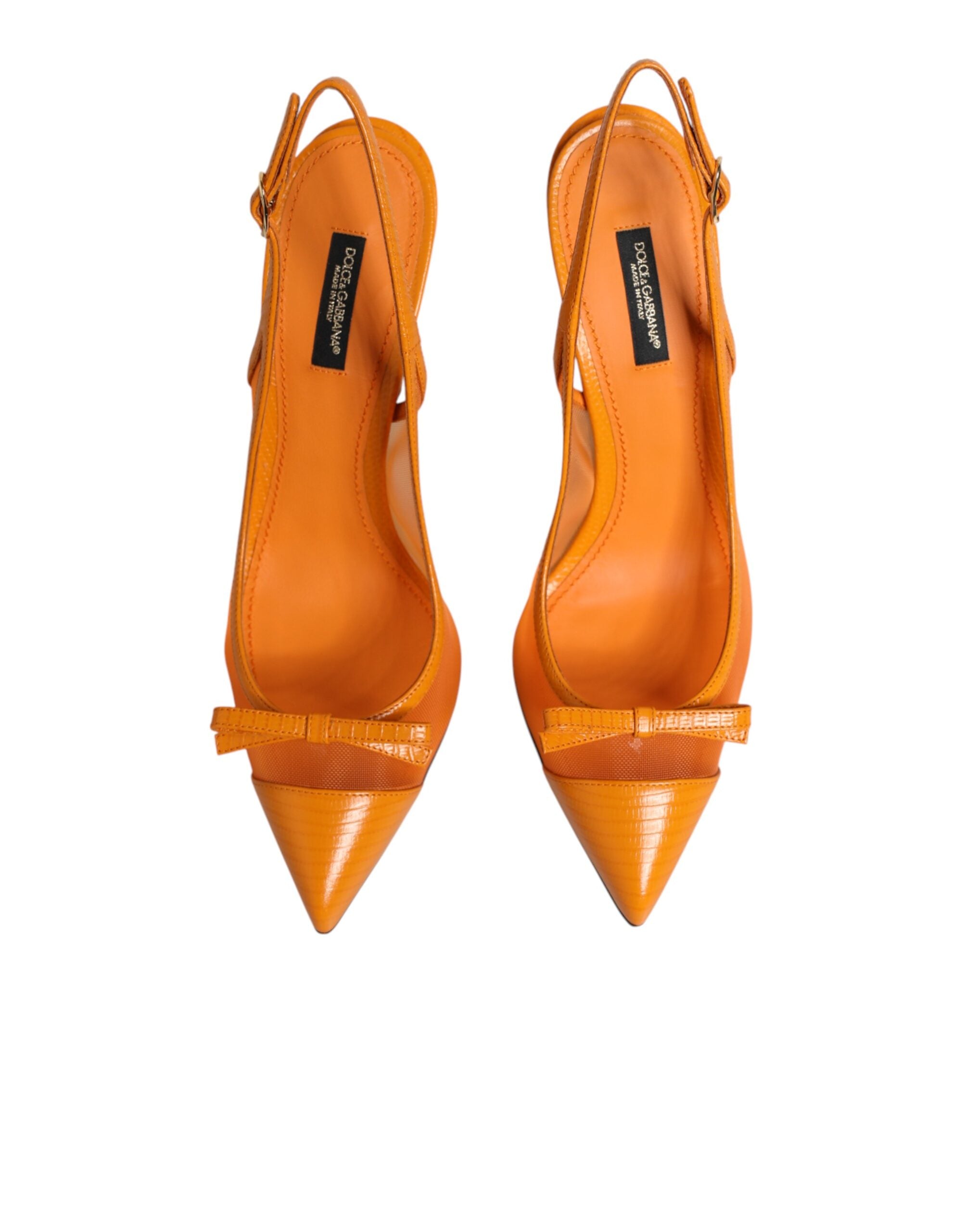 Dolce & Gabbana Orange Leather Mesh Heels Slingback Shoes
