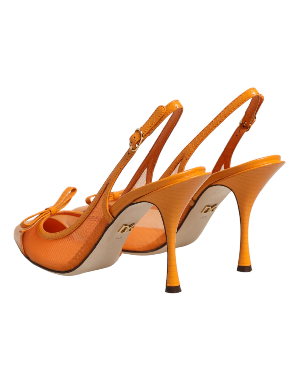 Dolce & Gabbana Orange Leather Mesh Heels Slingback Shoes