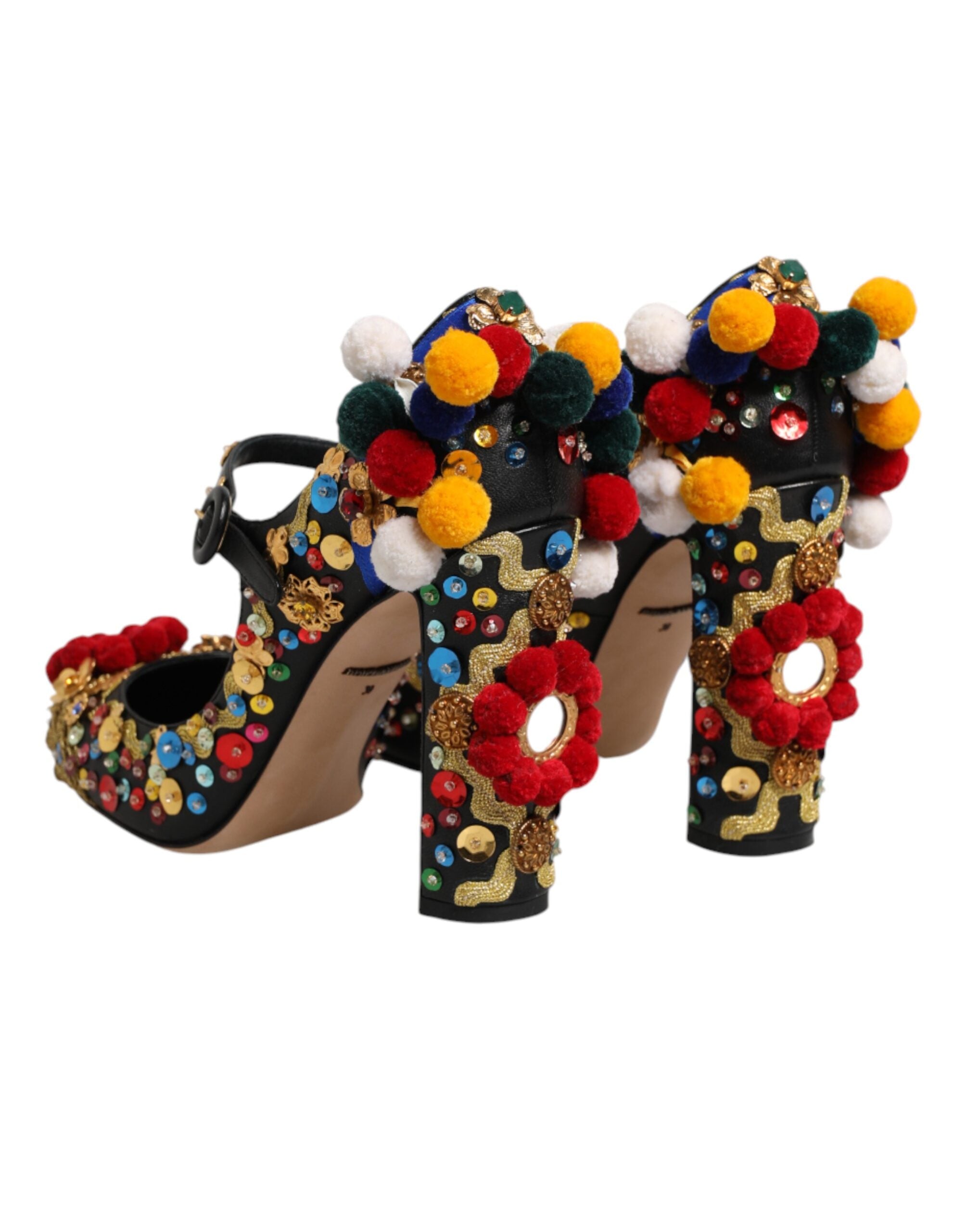 Dolce & Gabbana Black Gold Embellished MARY JANES Pumps Shoes