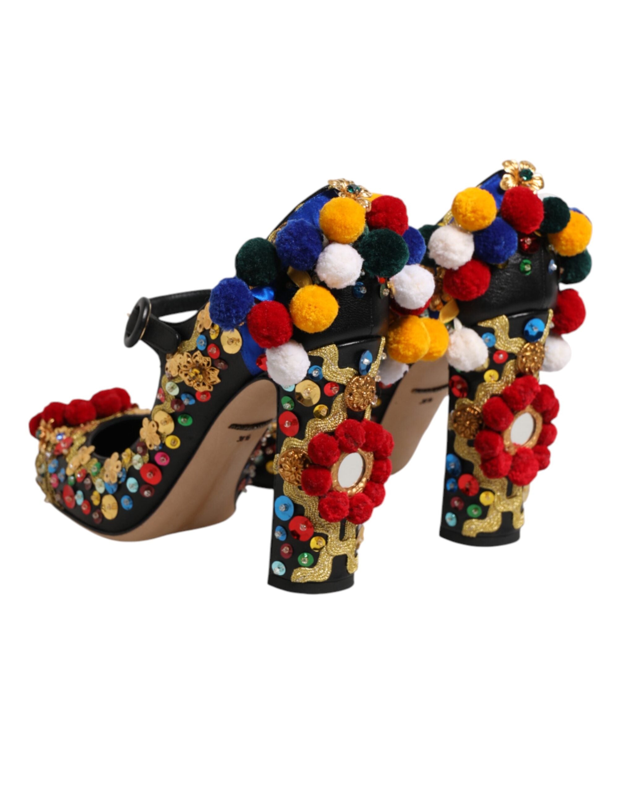 Dolce & Gabbana Black Gold Embellished MARY JANES Pumps Shoes