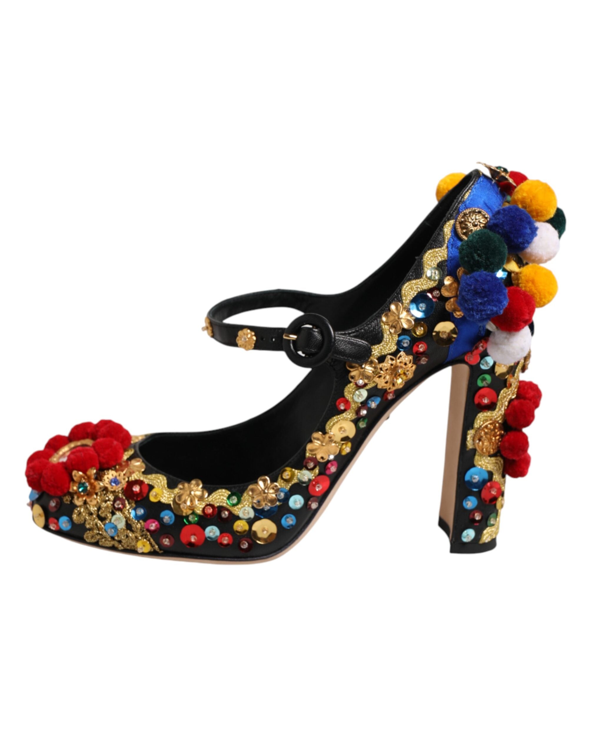 Dolce & Gabbana Black Gold Embellished MARY JANES Pumps Shoes