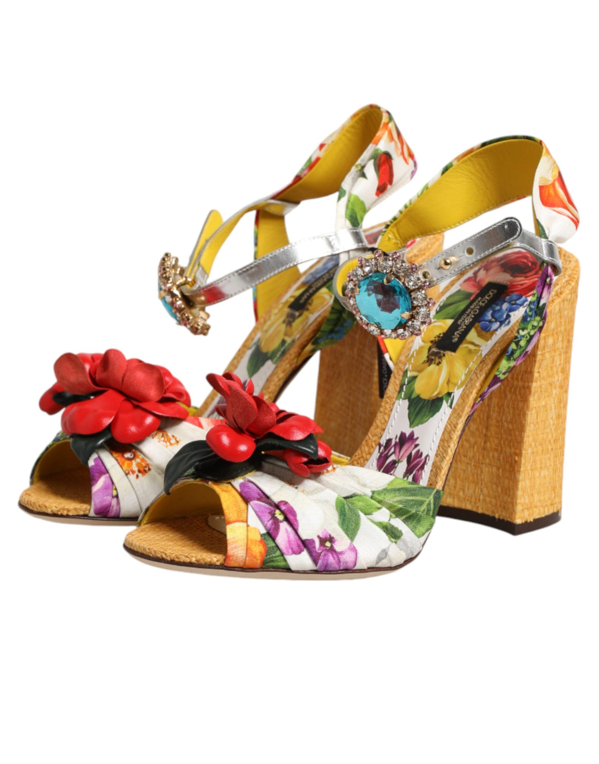 Dolce & Gabbana Multicolor Floral Crystal Embellished Sandals Shoes