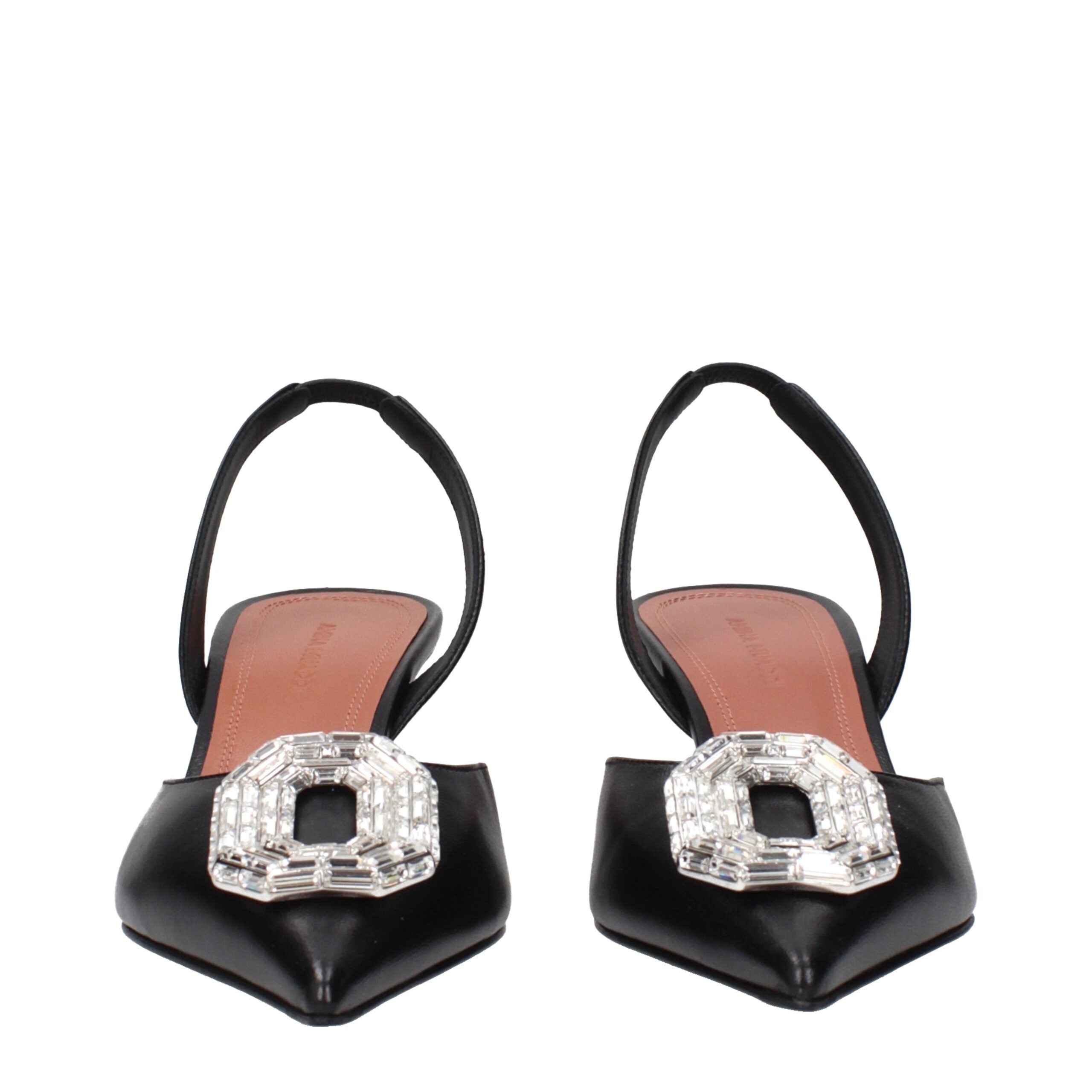 Amina Muaddi Black Leather High Heel Pumps