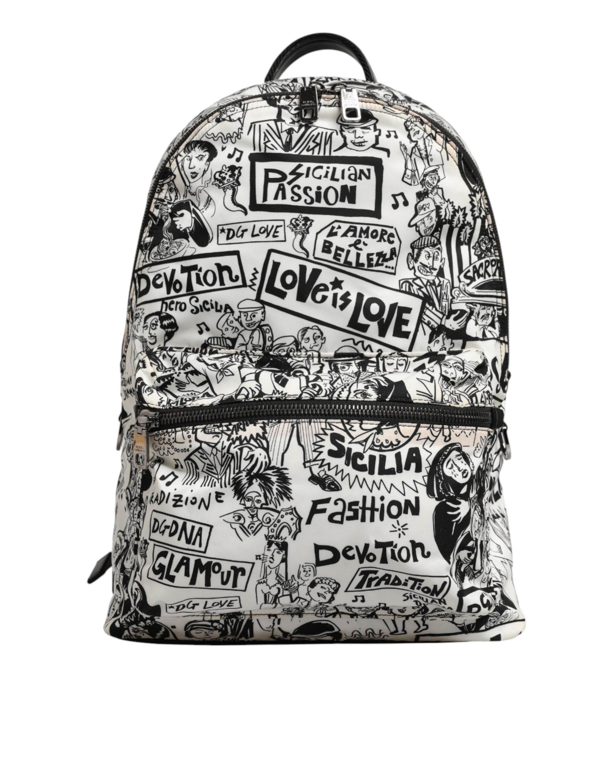 Dolce & Gabbana Black White Graffiti Print School Backpack Men Borse Bag