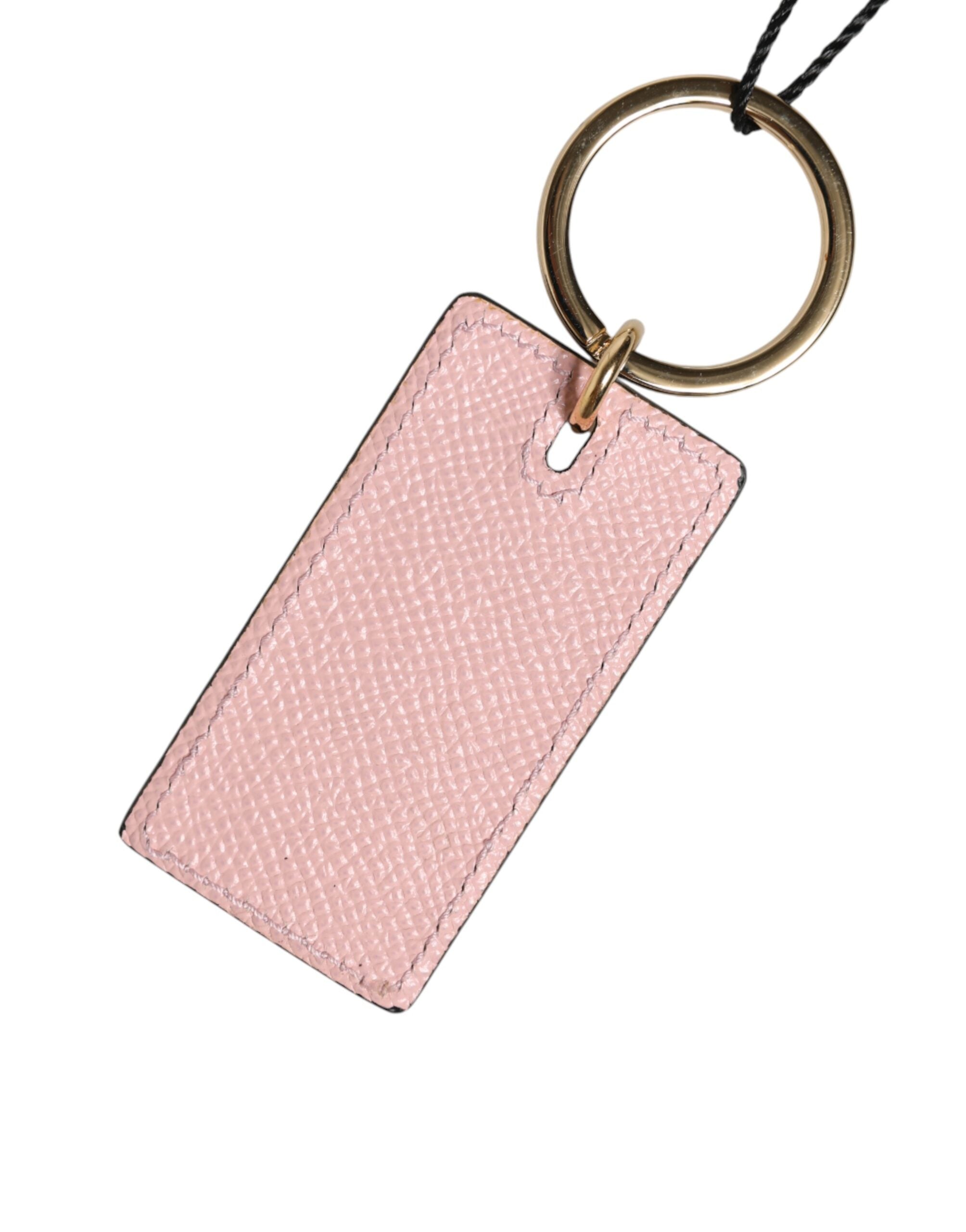 Dolce & Gabbana Pink Calf Leather DG Logo Metal Ring Keychain Keyring