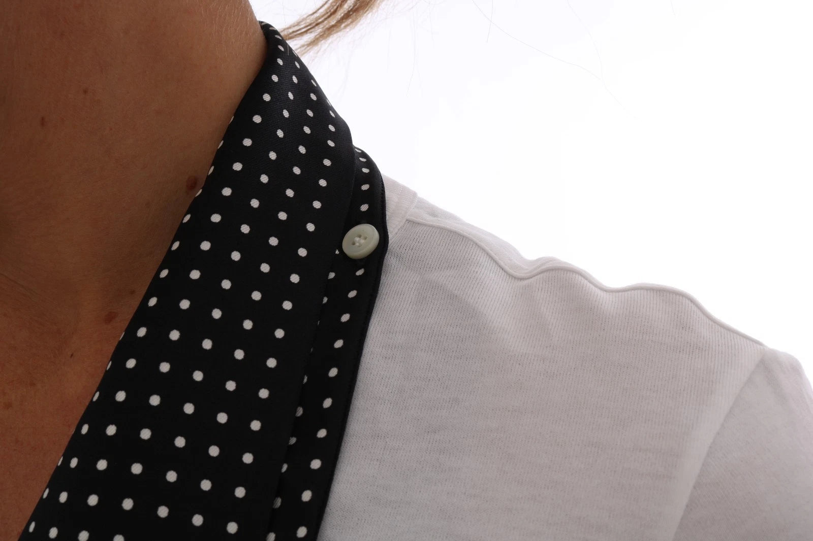 Dolce & Gabbana White Cotton Black Silk Scarf Top T-shirt