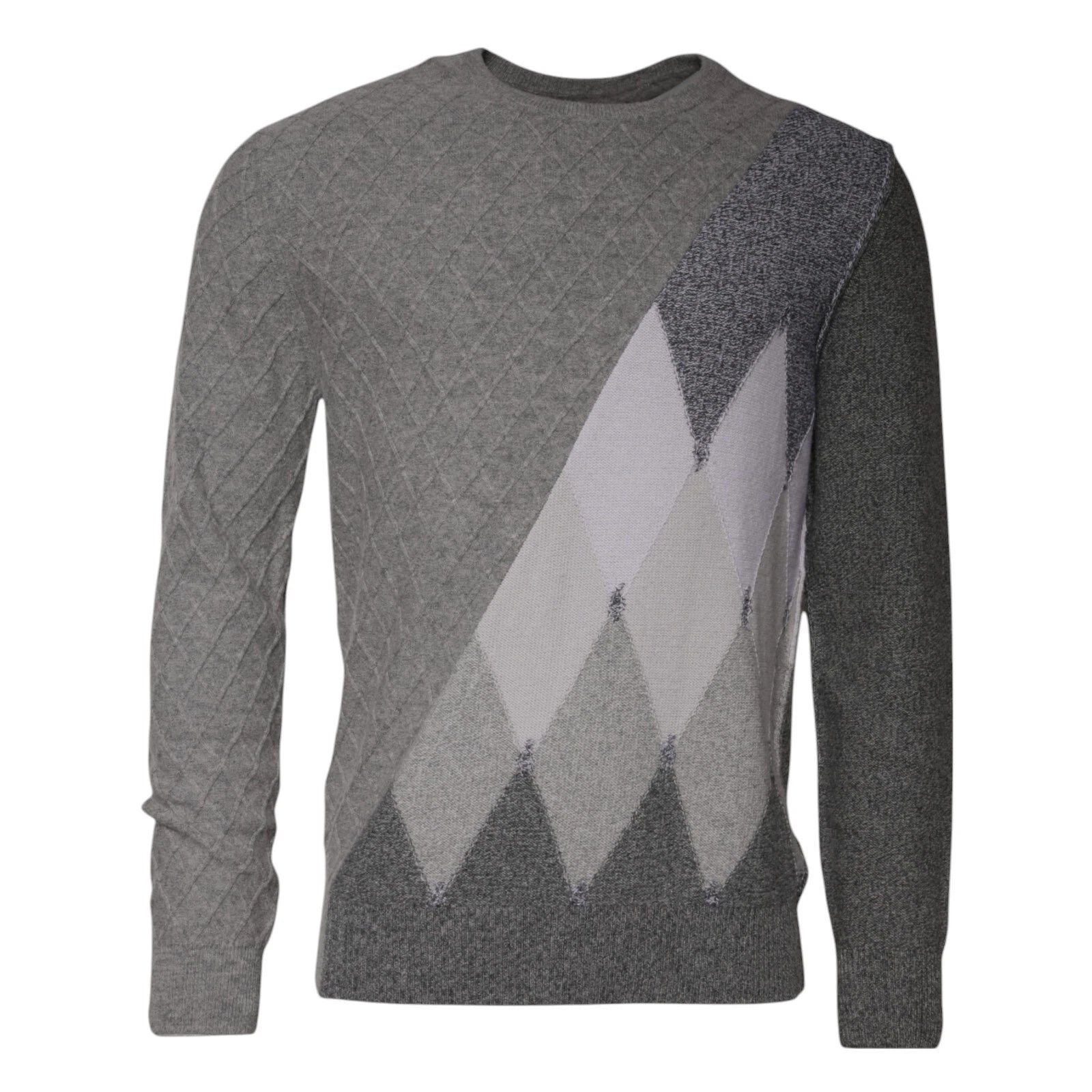 Ballantyne Gray Cashmere Argyle Intarsia Knit Crew Neck Men Sweater