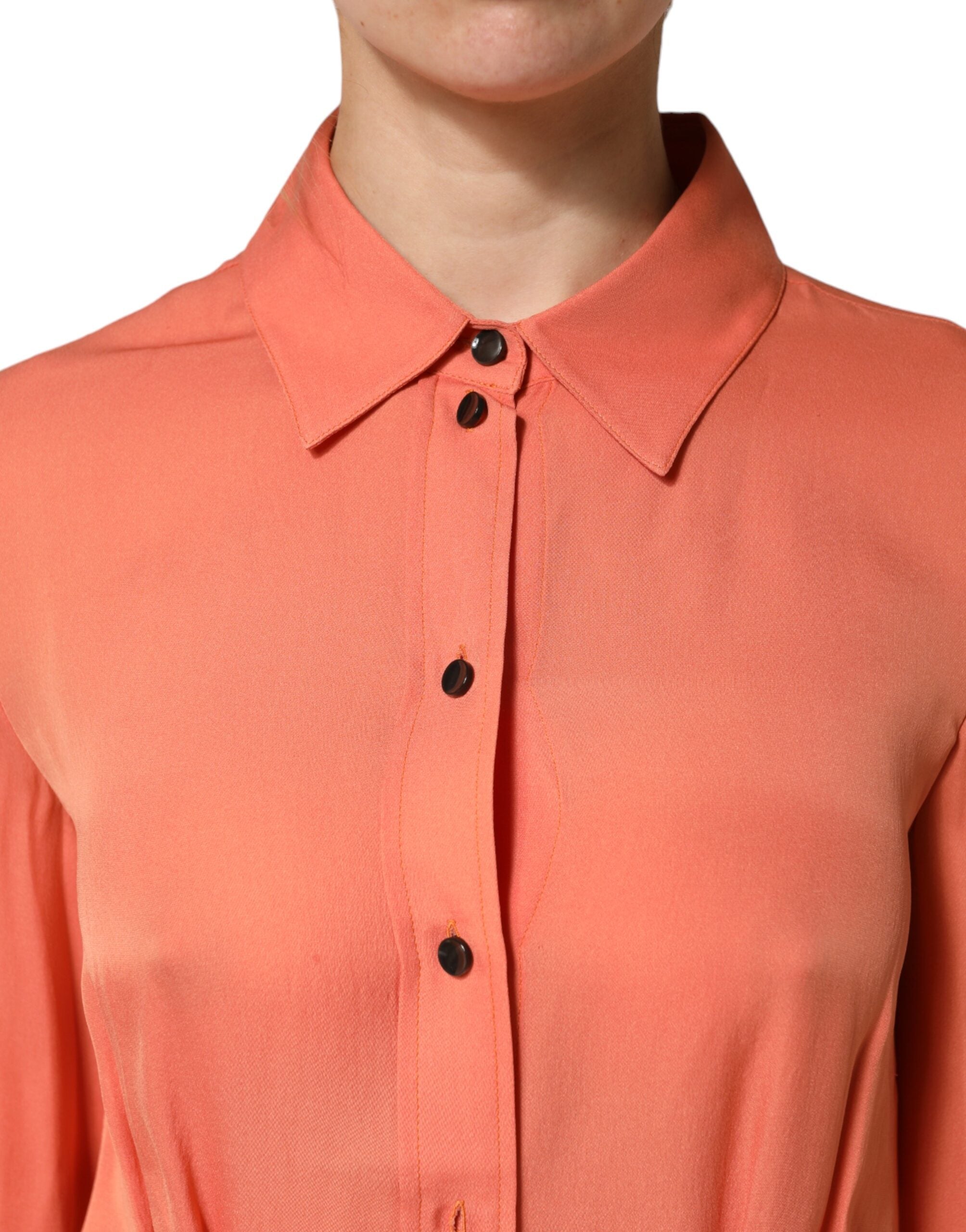 Emporio Armani Orange Collared Button Down Long Sleeves Top