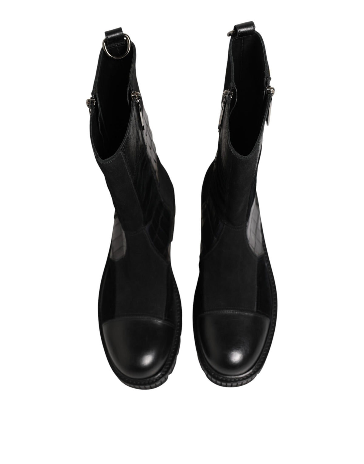 Dolce & Gabbana Black Patchwork Leather Mid Calf Boot Shoes
