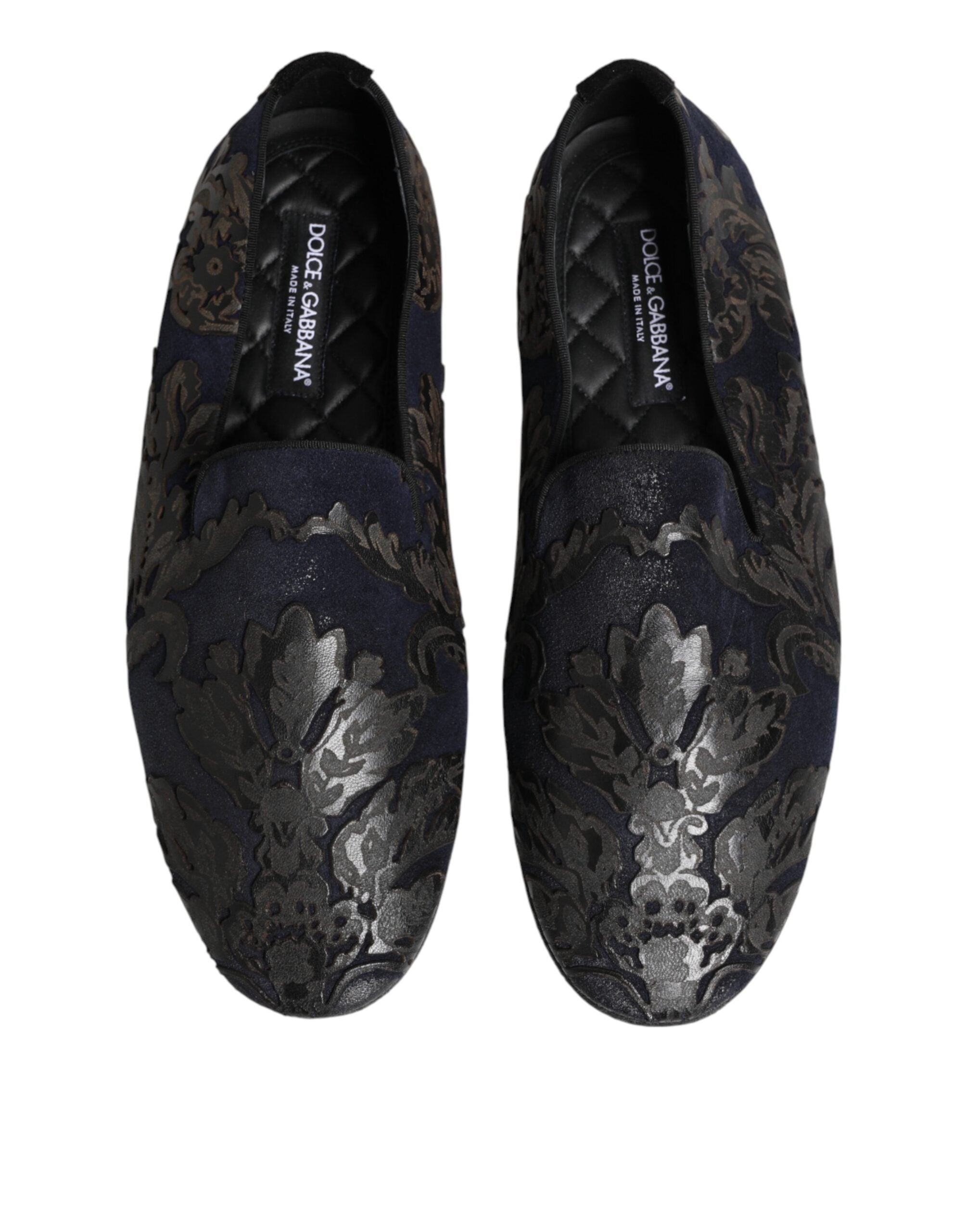 Dolce & Gabbana Black Jacquard Leather Slip On Loafers Shoes
