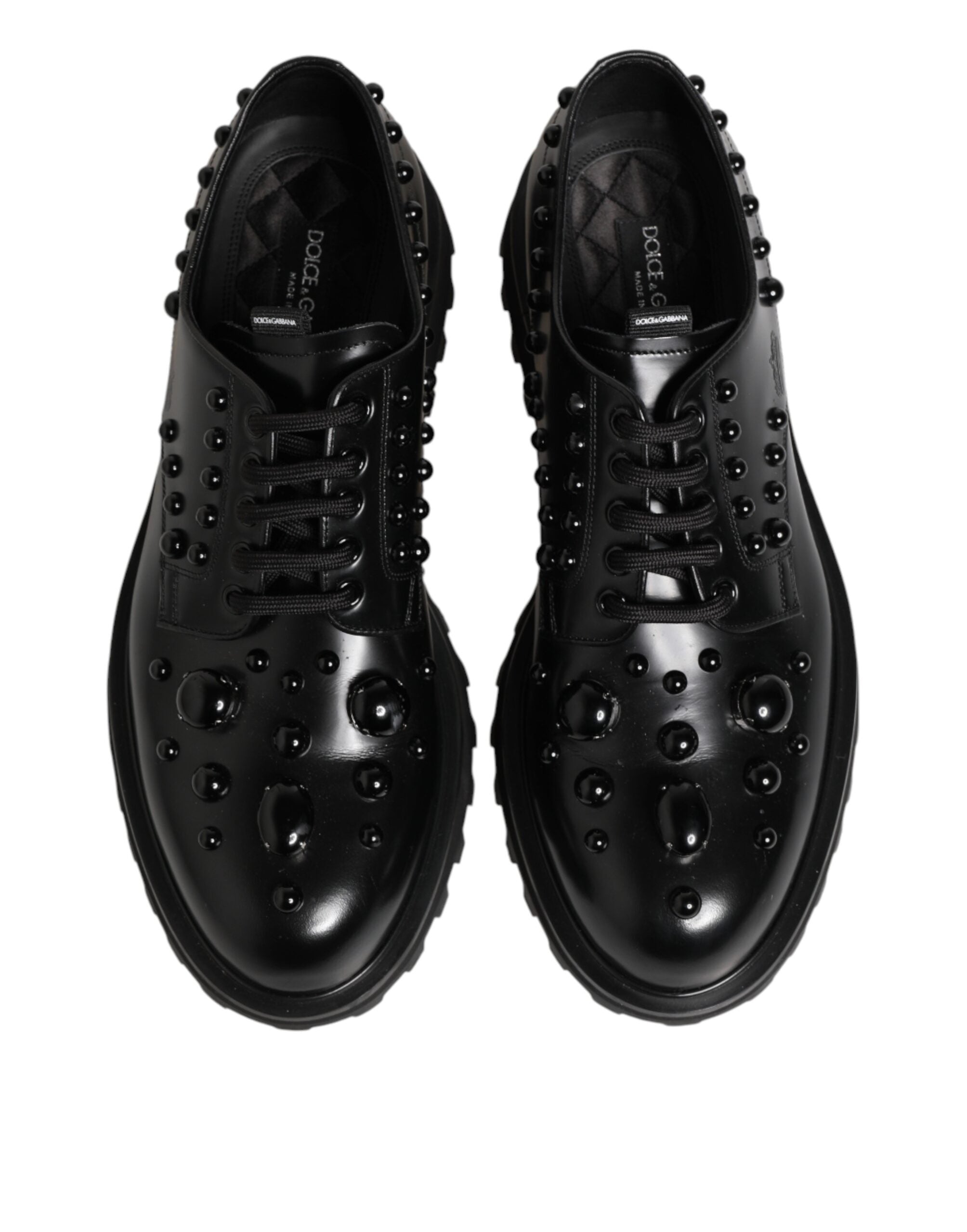 Dolce & Gabbana Black Leather Studded Men Formal Derby Shoes