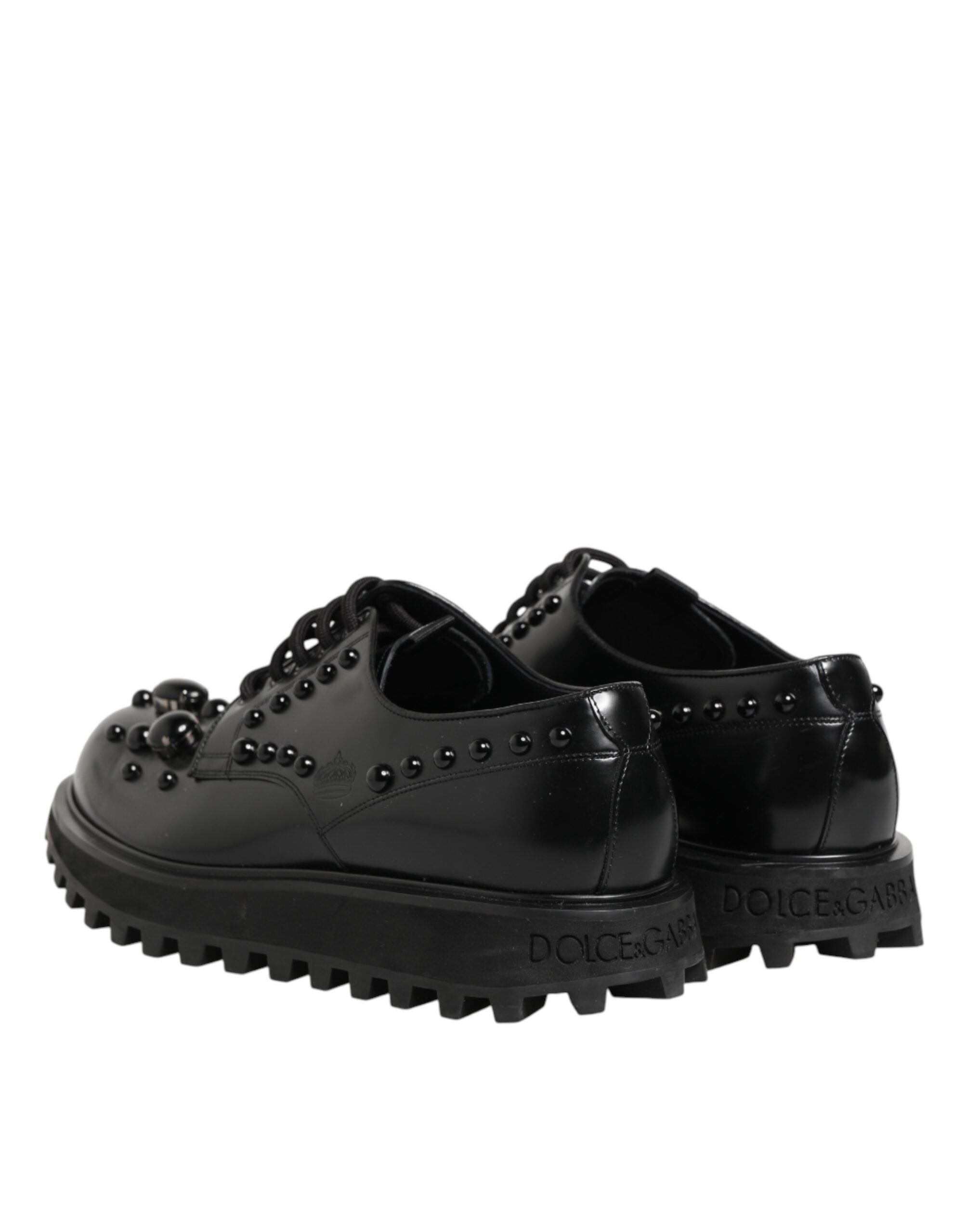 Dolce & Gabbana Black Leather Studded Men Formal Derby Shoes