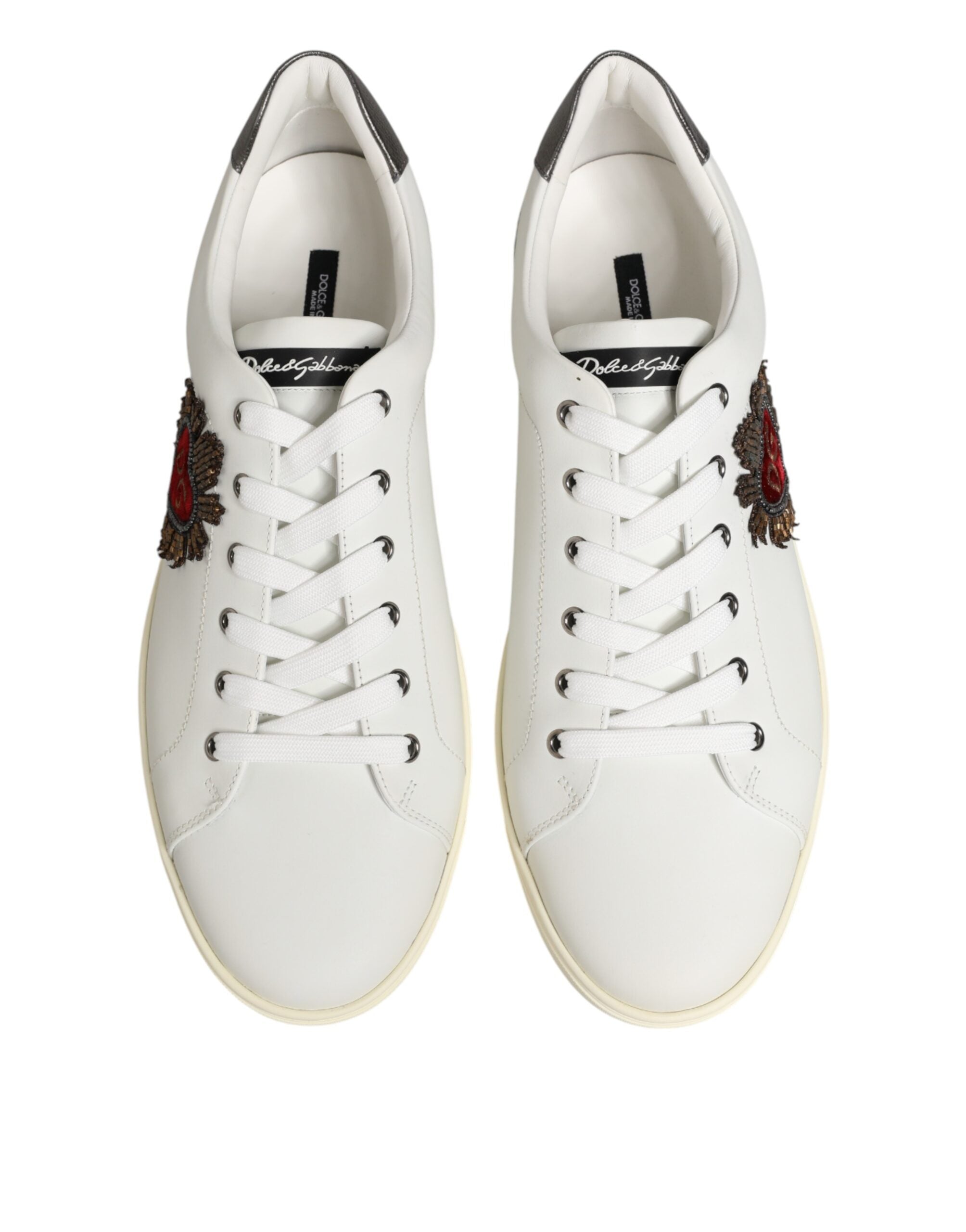 Dolce & Gabbana White Leather Heart Embellished Sneakers Shoes