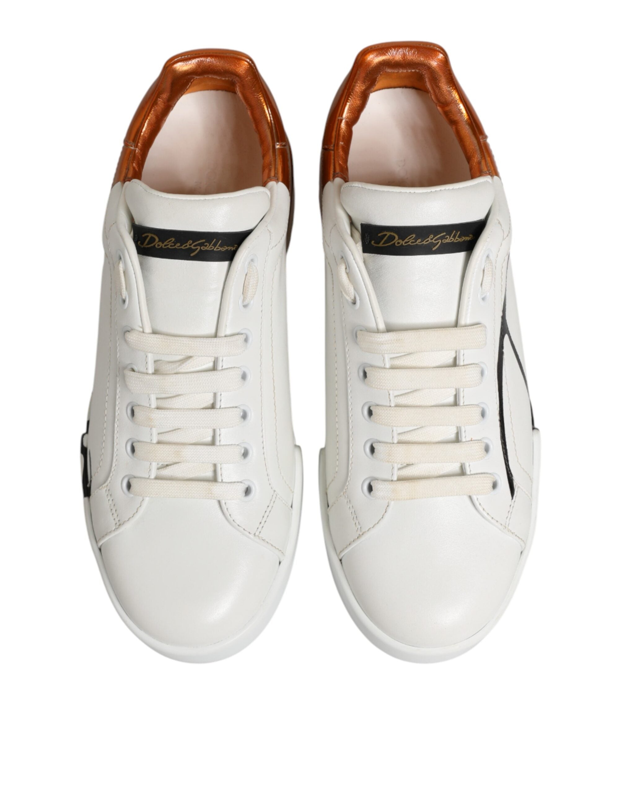 Dolce & Gabbana White Brown Leather Low Top Sneakers Shoes
