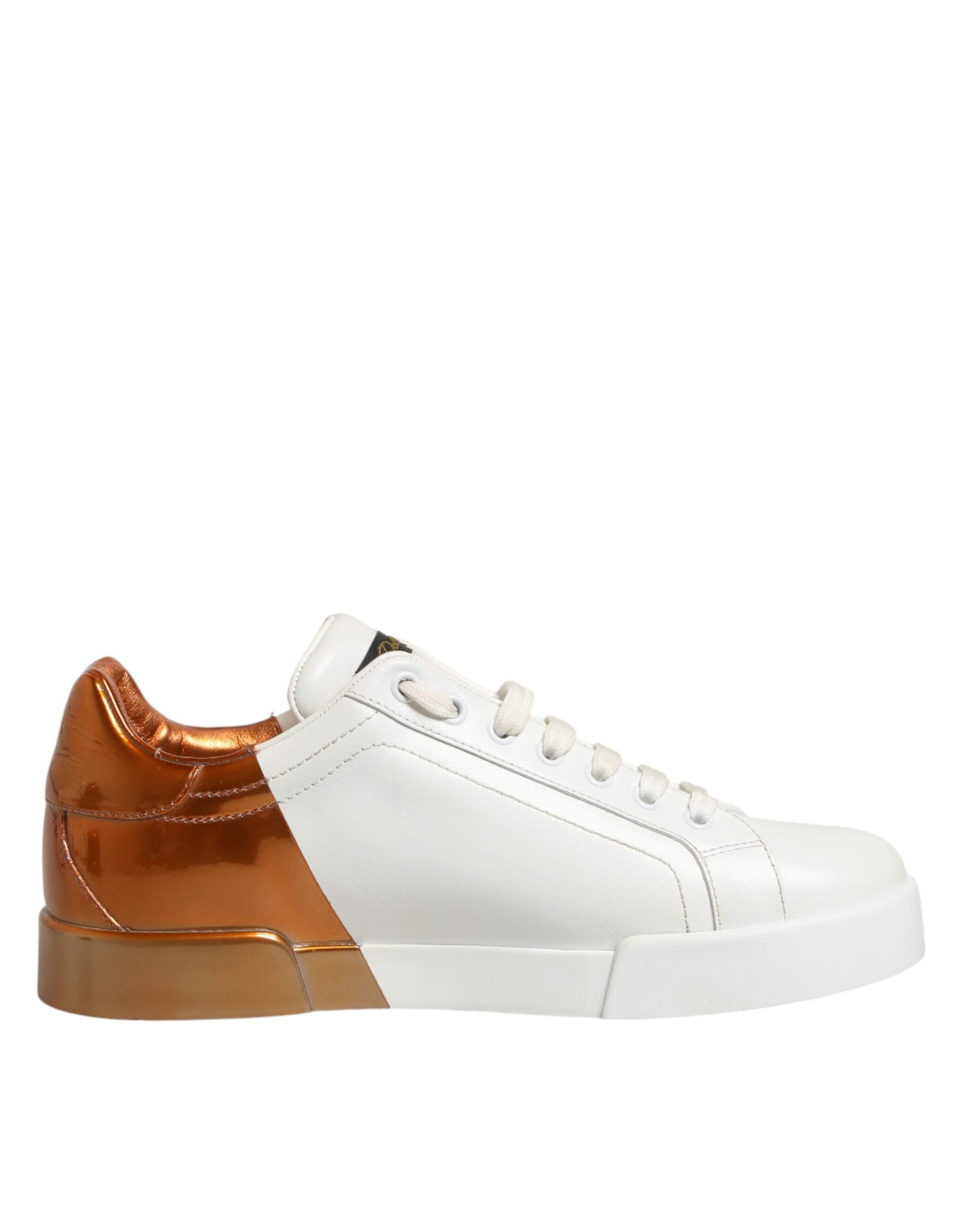 Dolce & Gabbana White Brown Leather Low Top Sneakers Shoes