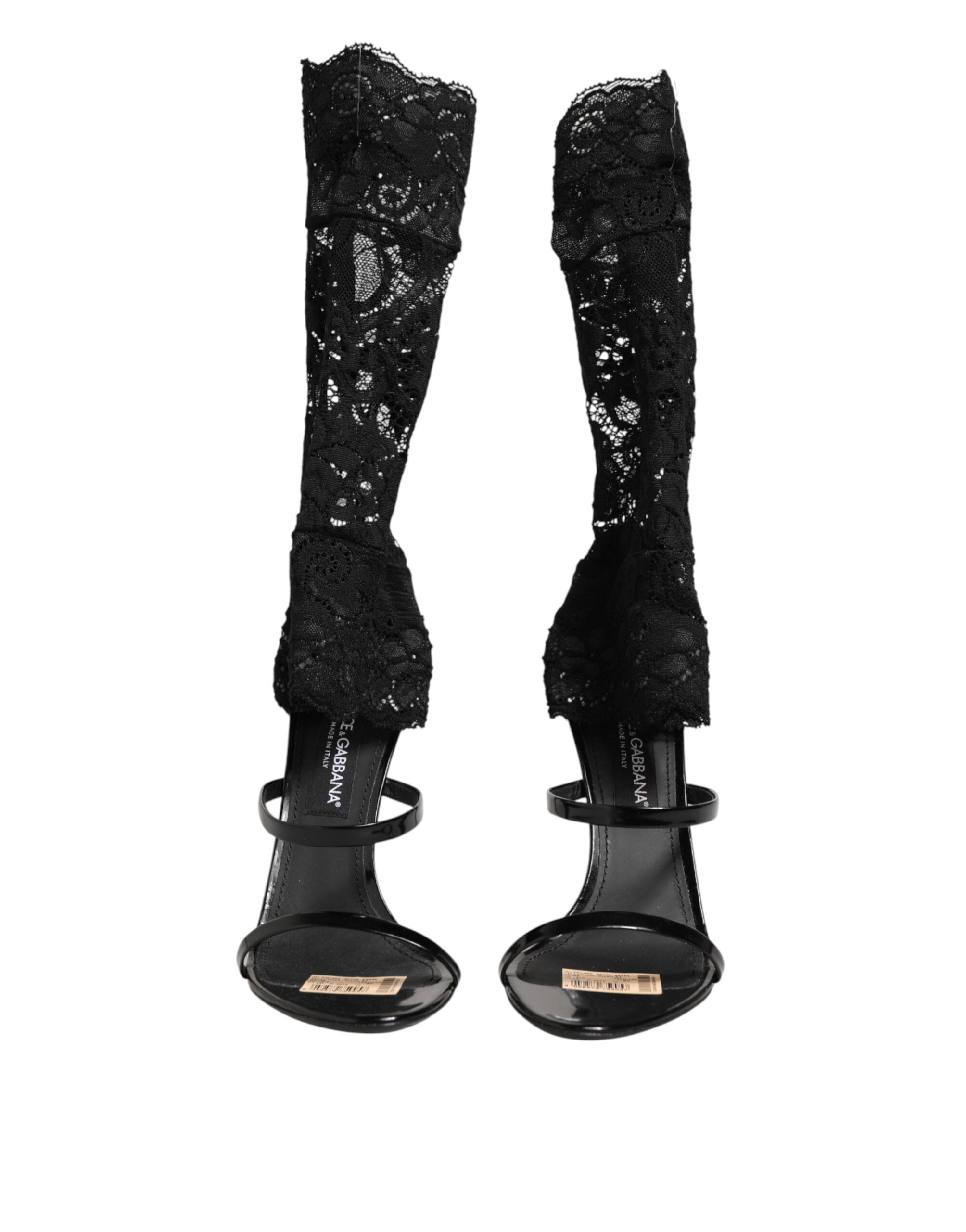 Dolce & Gabbana Black Floral Lace Heels SANDALS Shoes