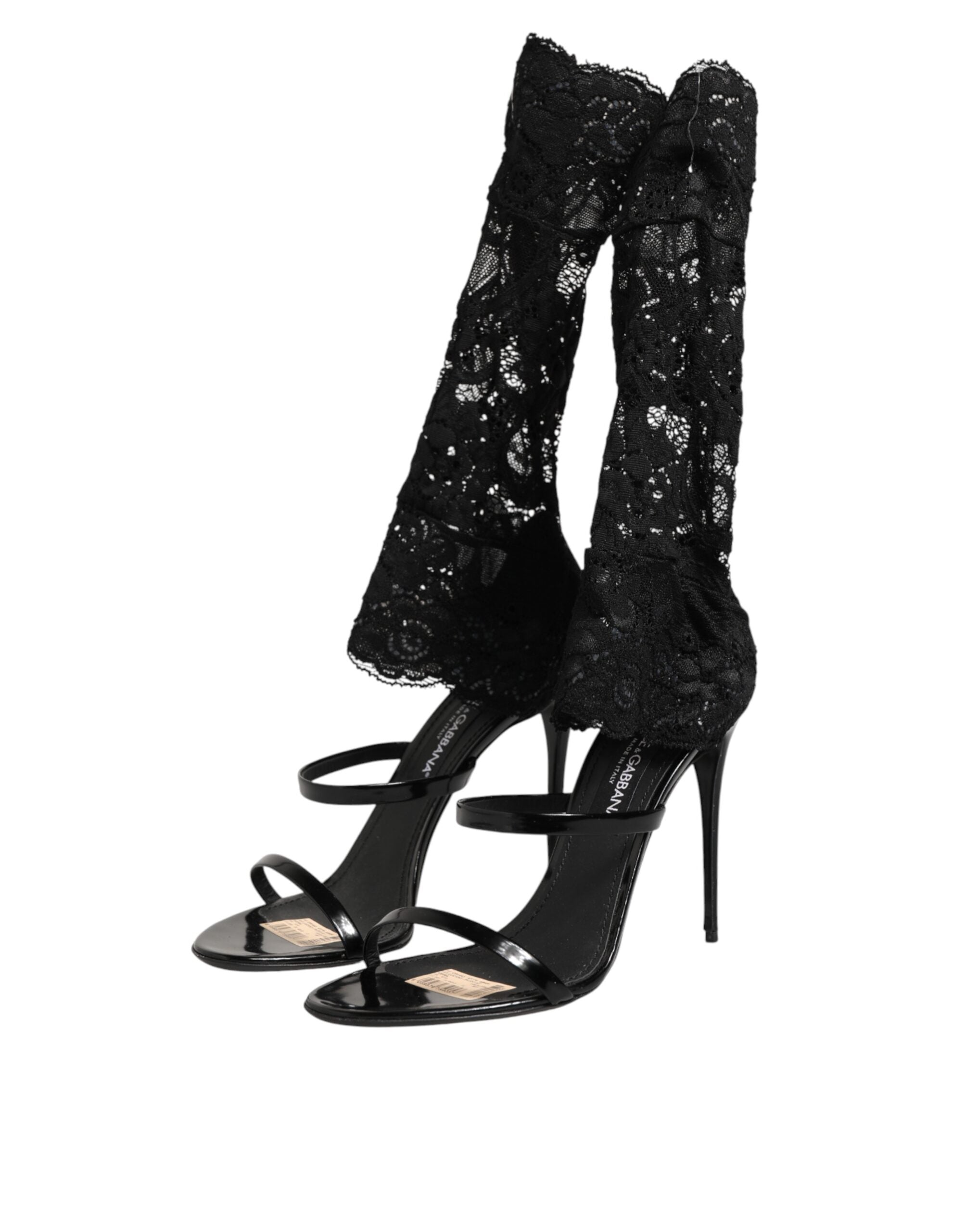 Dolce & Gabbana Black Floral Lace Heels SANDALS Shoes