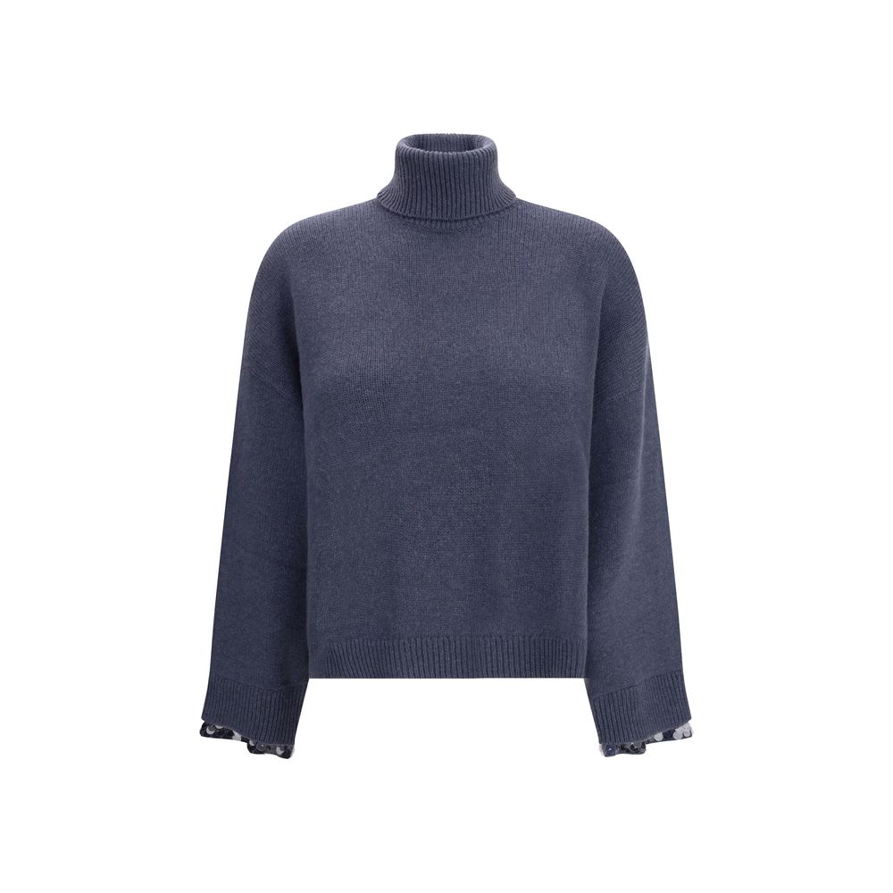 Brunello Cucinelli Blue Fleece Wool Turtleneck