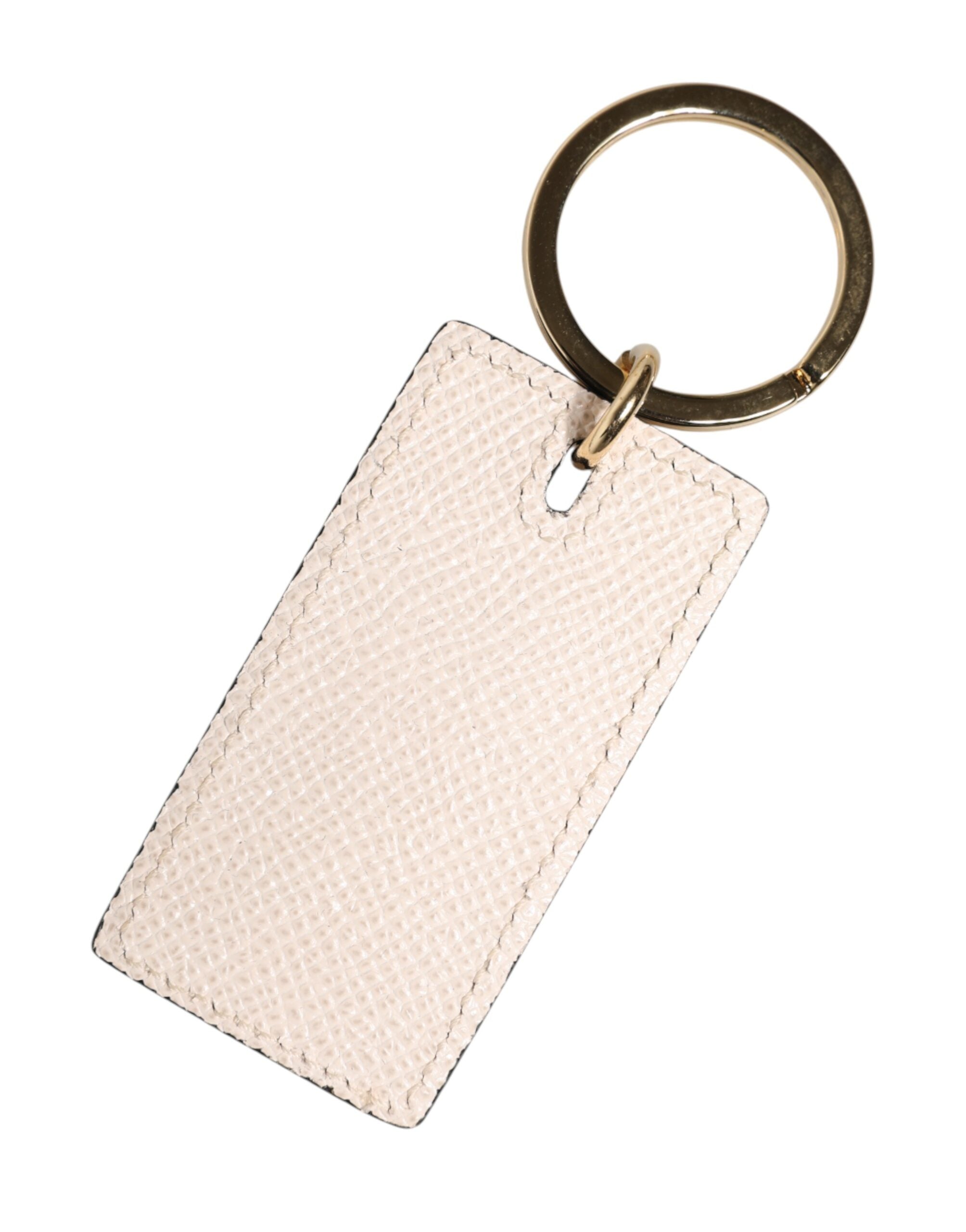 Dolce & Gabbana White Calf Leather D&G Logo Metal Ring Keychain Keyring