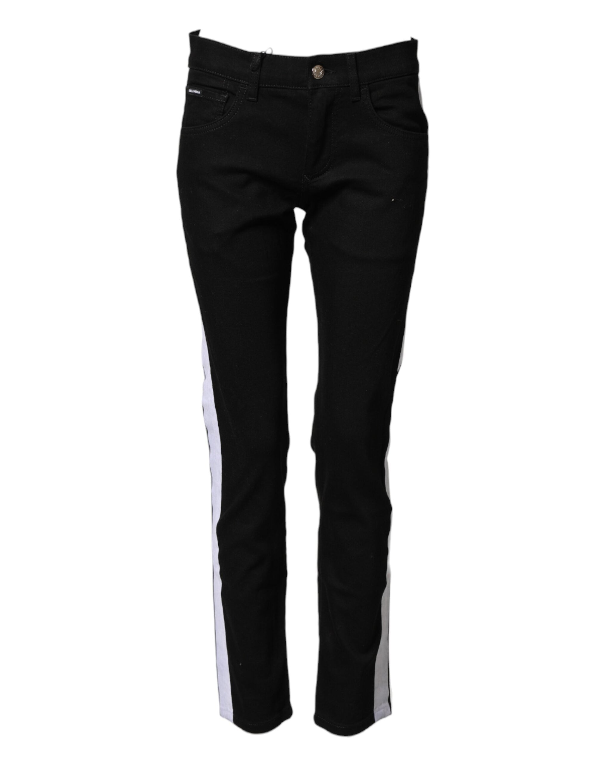 Dolce & Gabbana Black Cotton MidWaist Skinny Denim Logo Jeans