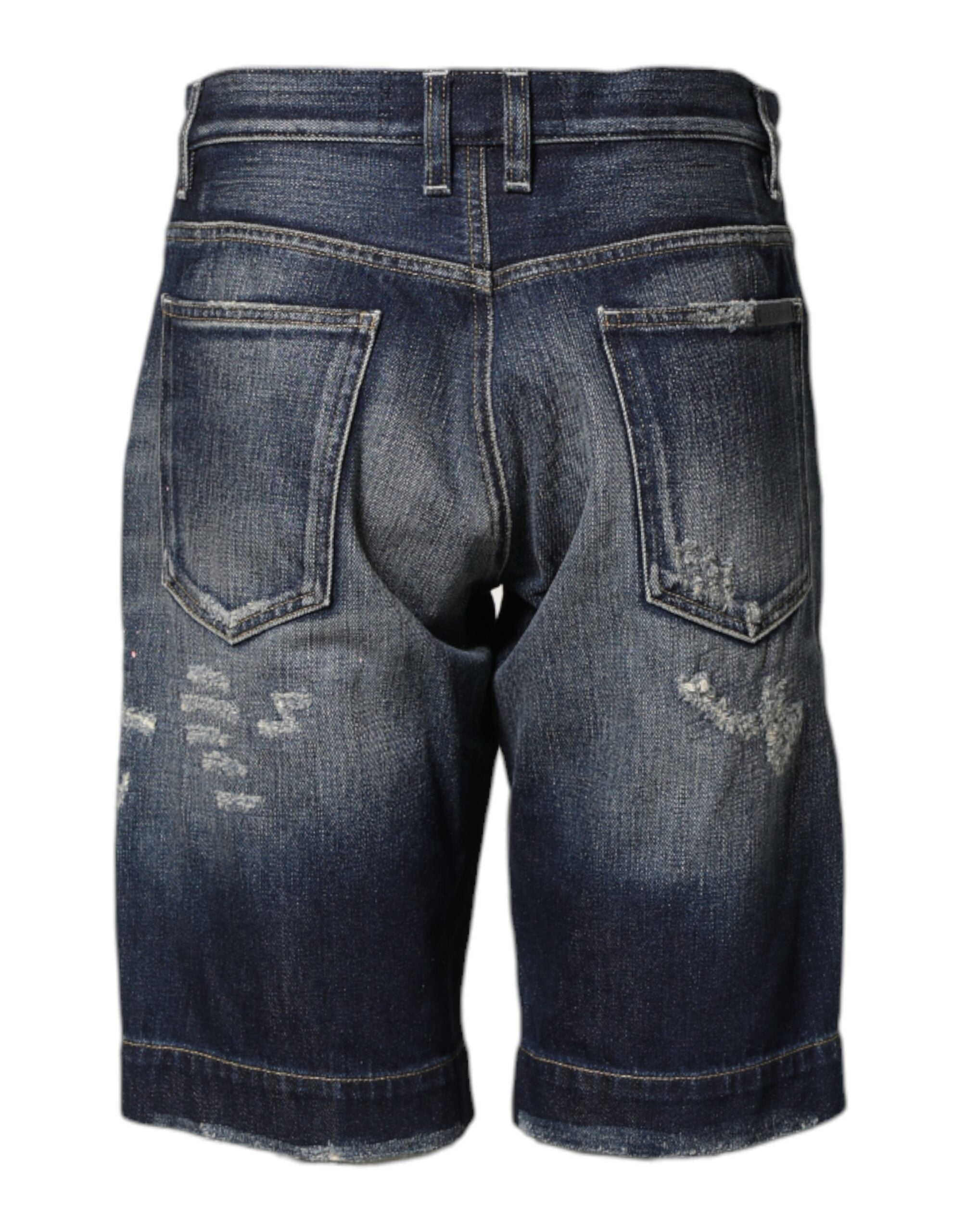 Dolce & Gabbana Blue Cotton Distressed Denim Bermuda Shorts