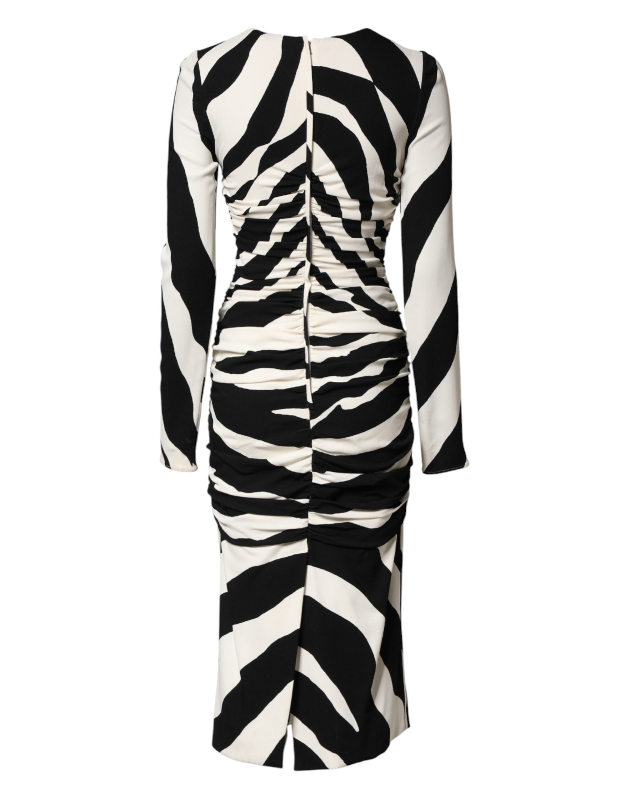 Dolce & Gabbana Black White Zebra Viscose Sheath Midi Dress
