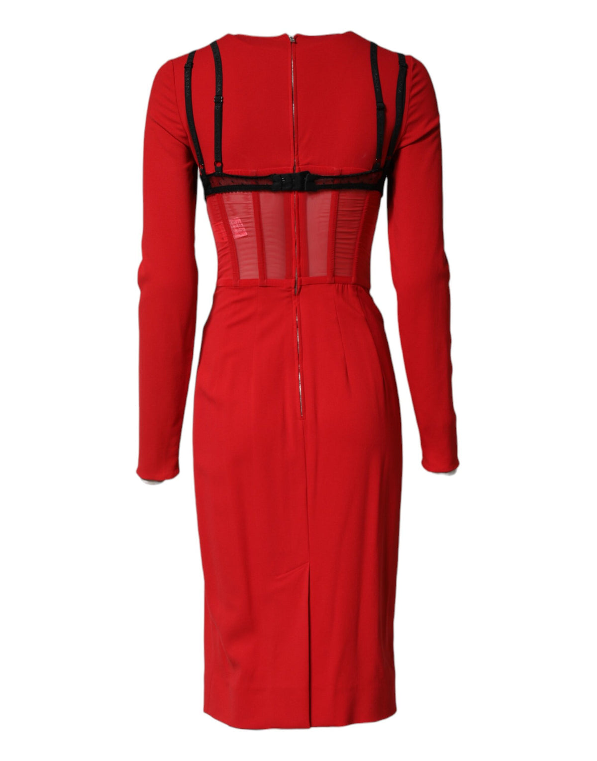 Dolce & Gabbana Black Red Contrasting Bra Cady Midi Dress