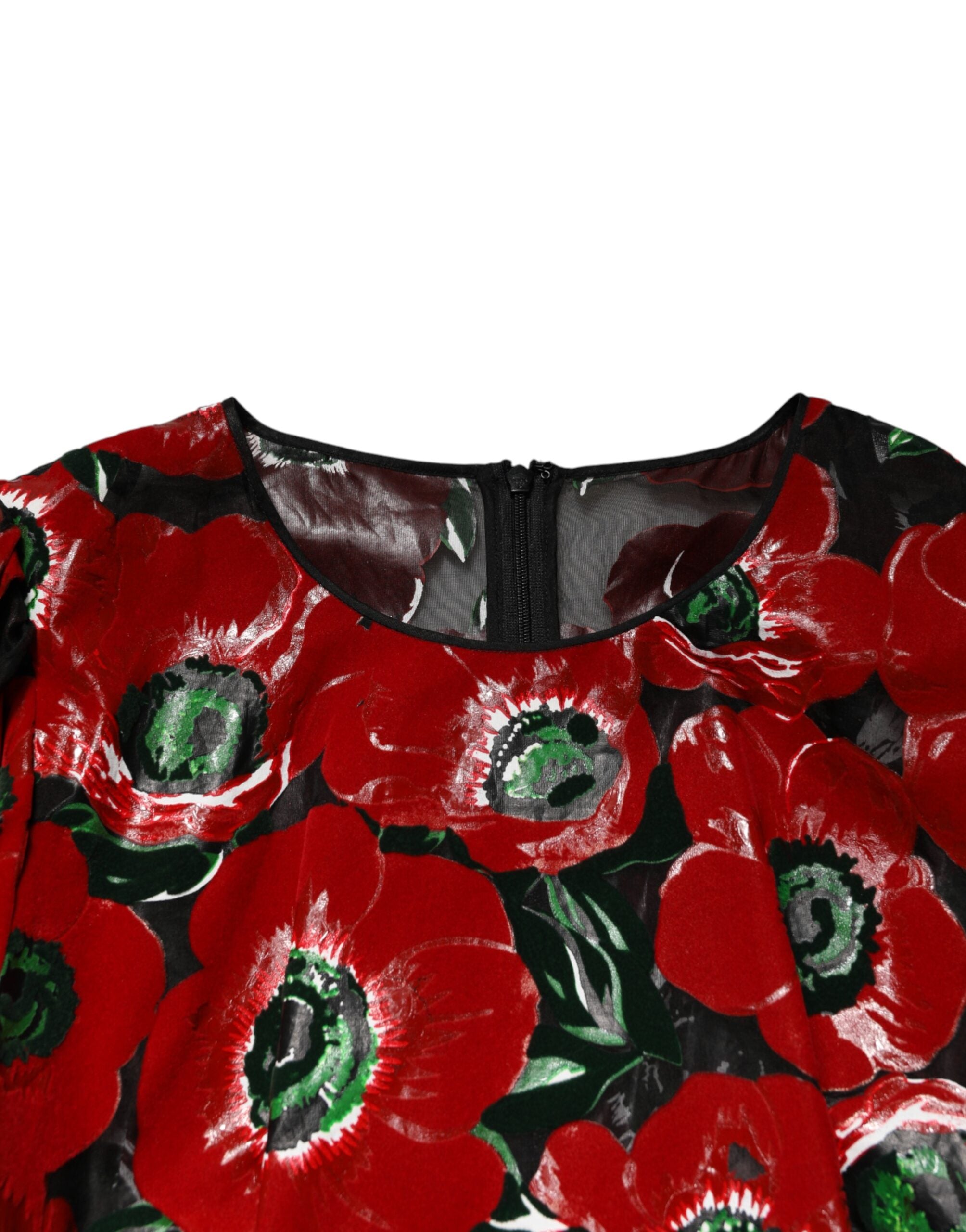 Dolce & Gabbana Red Floral Print Nylon A-line Midi Dress