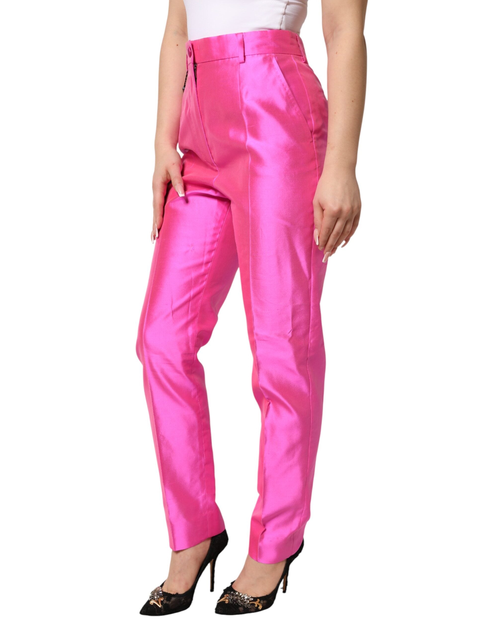 Dolce & Gabbana Pink Silk High Waist Dress Trousers Pants