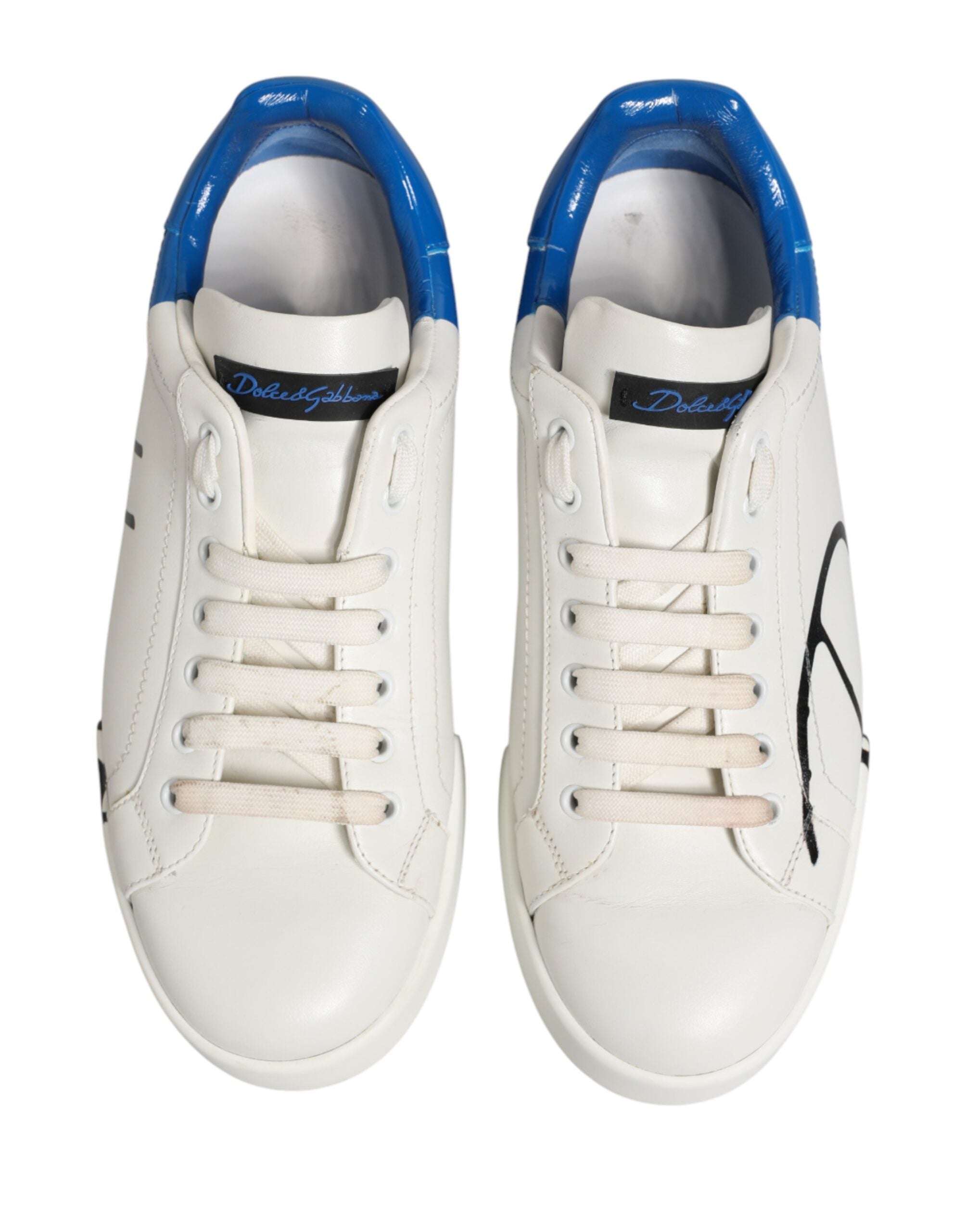 Dolce & Gabbana White Blue Portofino Low Top Sneakers Shoes