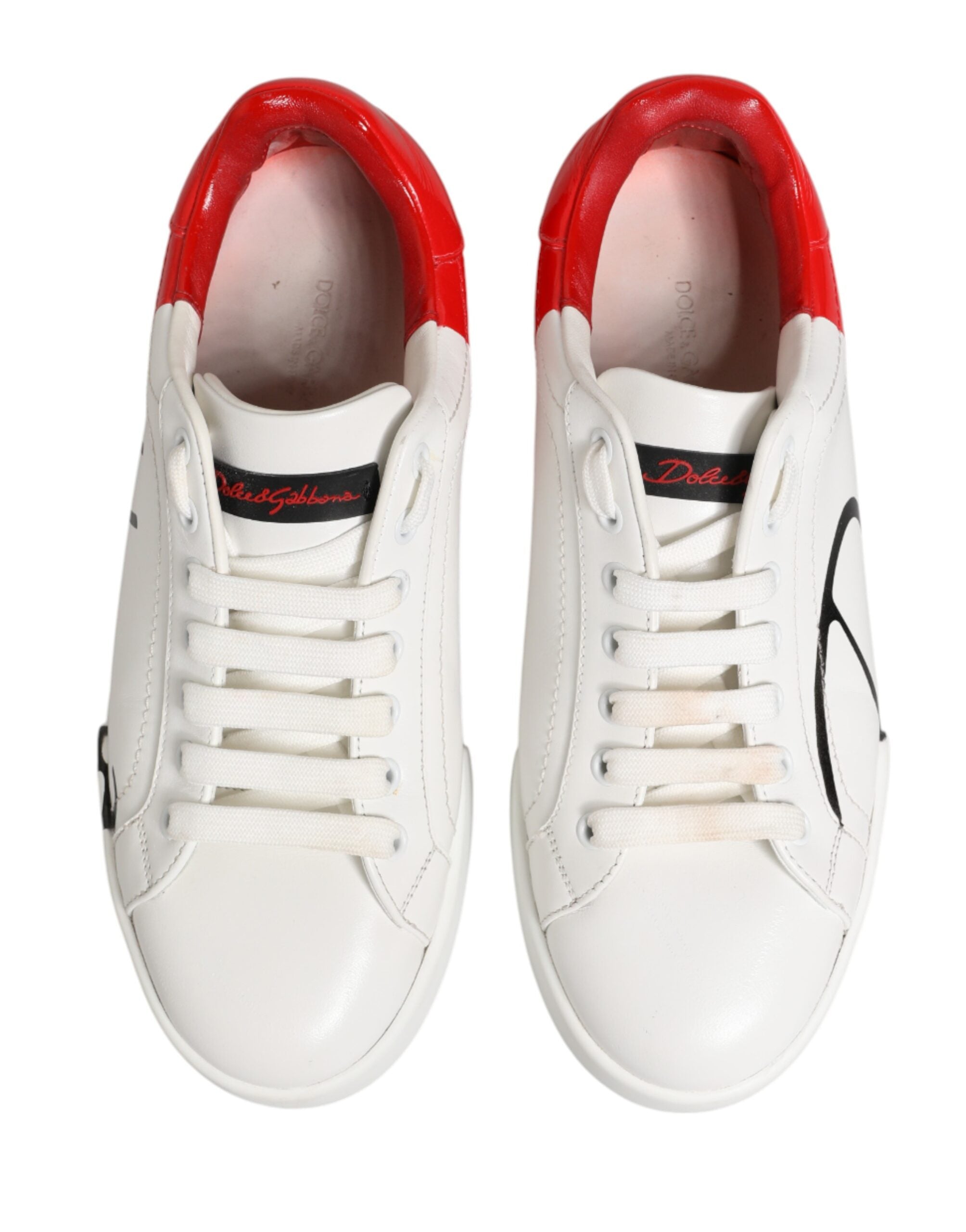 Dolce & Gabbana White Red Portofino Low Top Men Sneakers Shoes