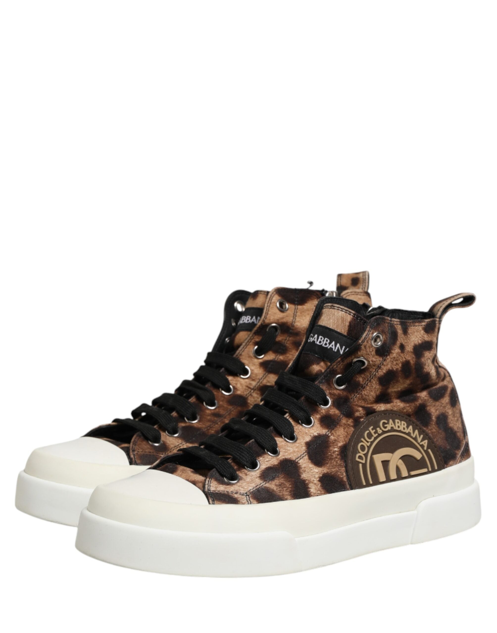 Dolce & Gabbana Brown Leopard Cotton High Top Sneakers Shoes