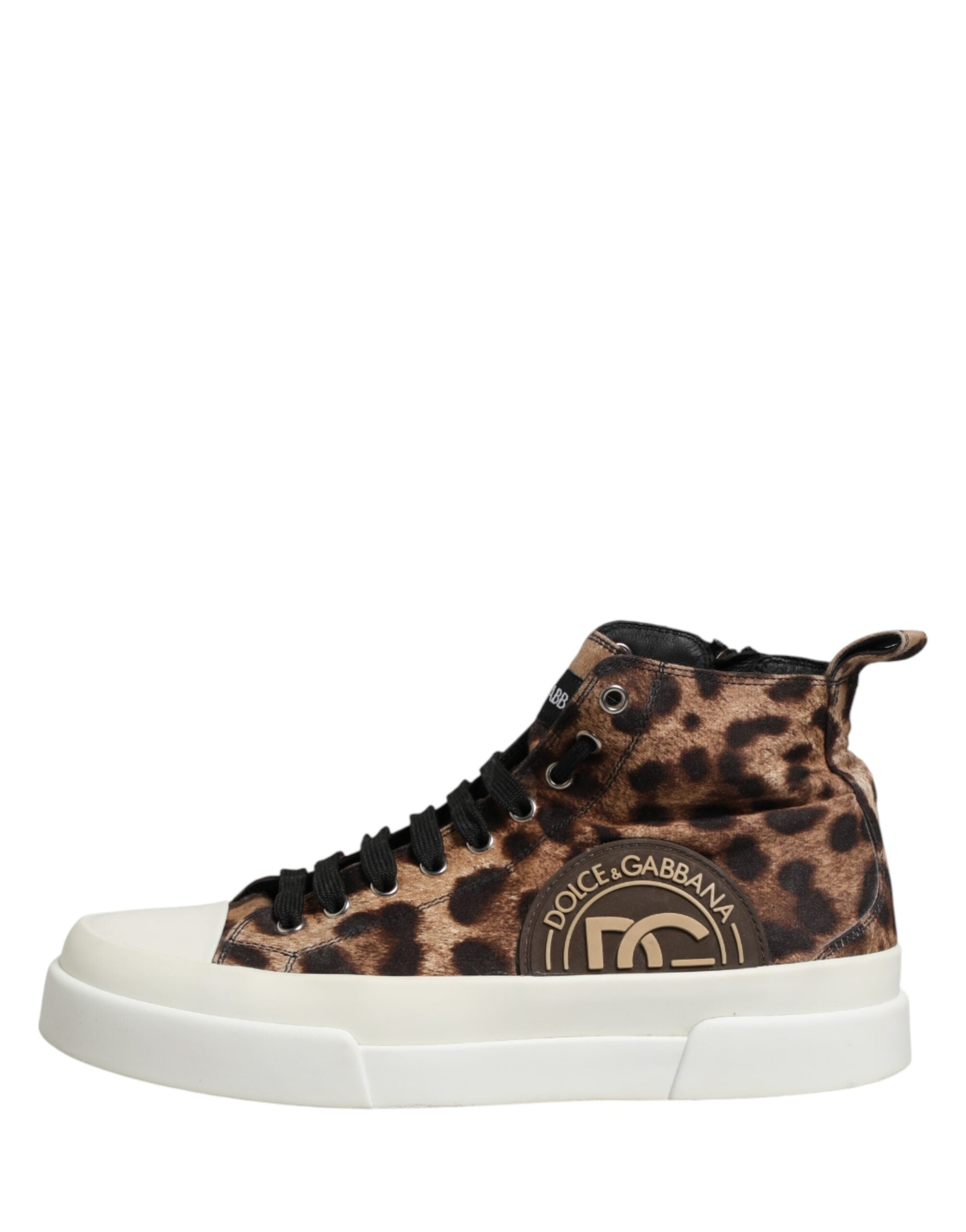 Dolce & Gabbana Brown Leopard Cotton High Top Sneakers Shoes