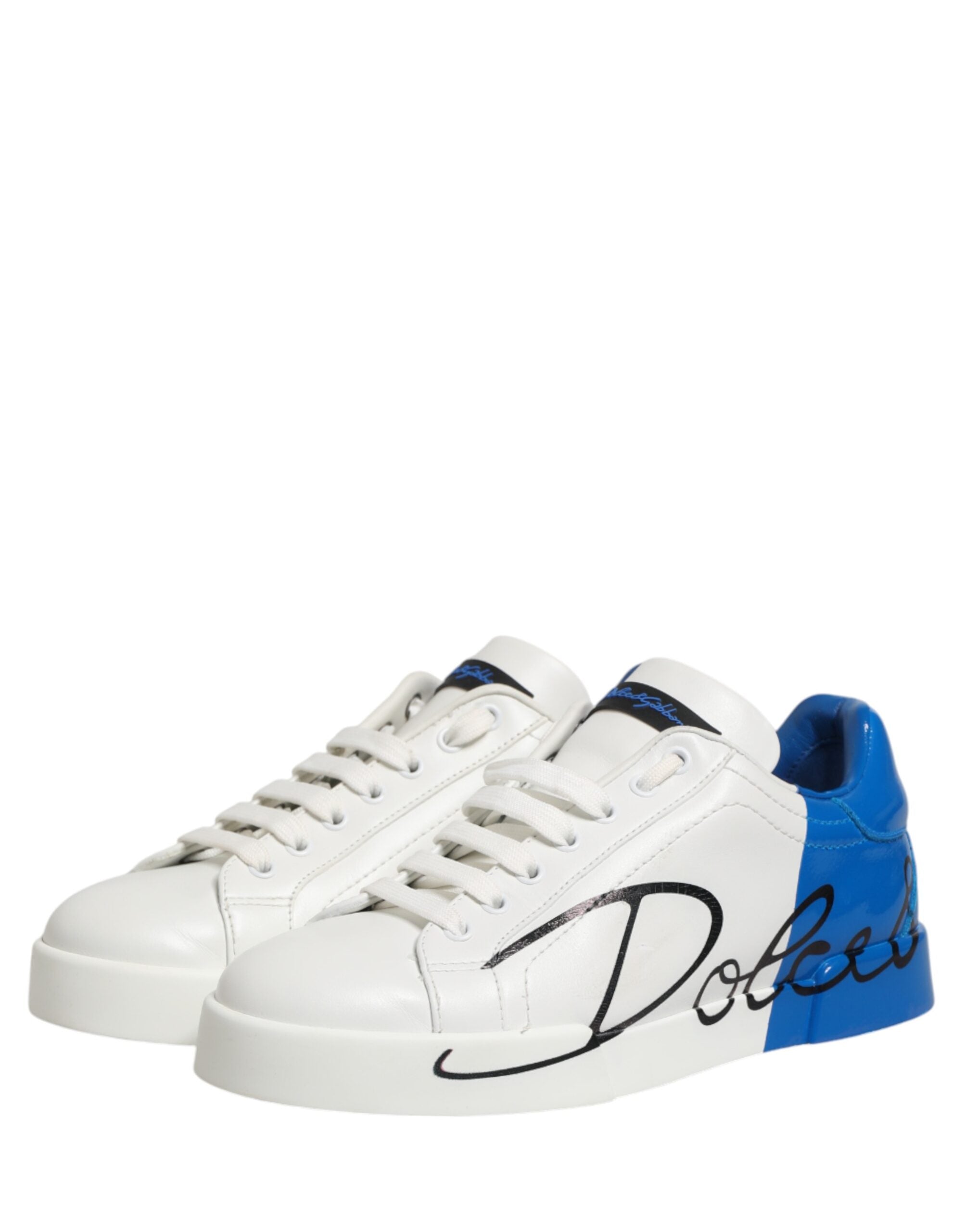 Dolce & Gabbana White Blue Portofino Low Top Sneakers Shoes